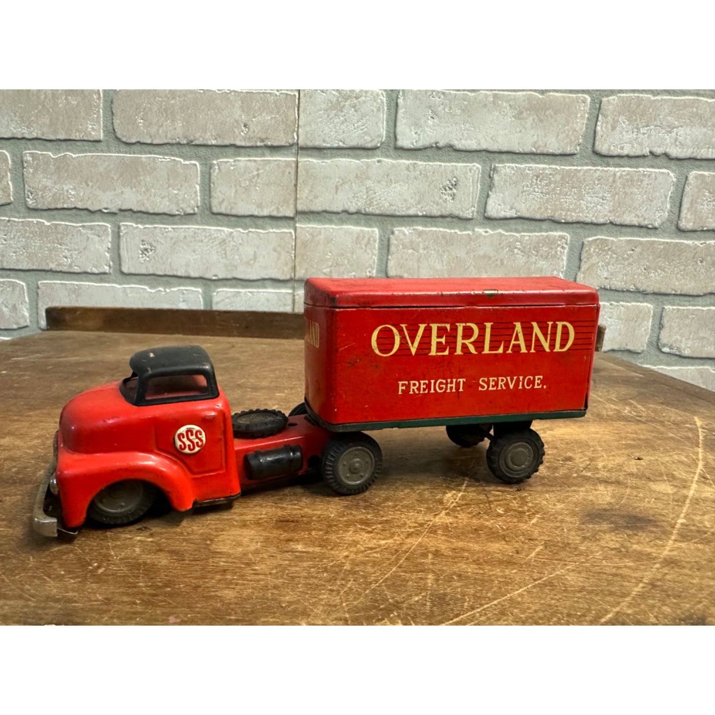 Vintage SSS Japan Overland Freight Service Tin Truck & Trailer