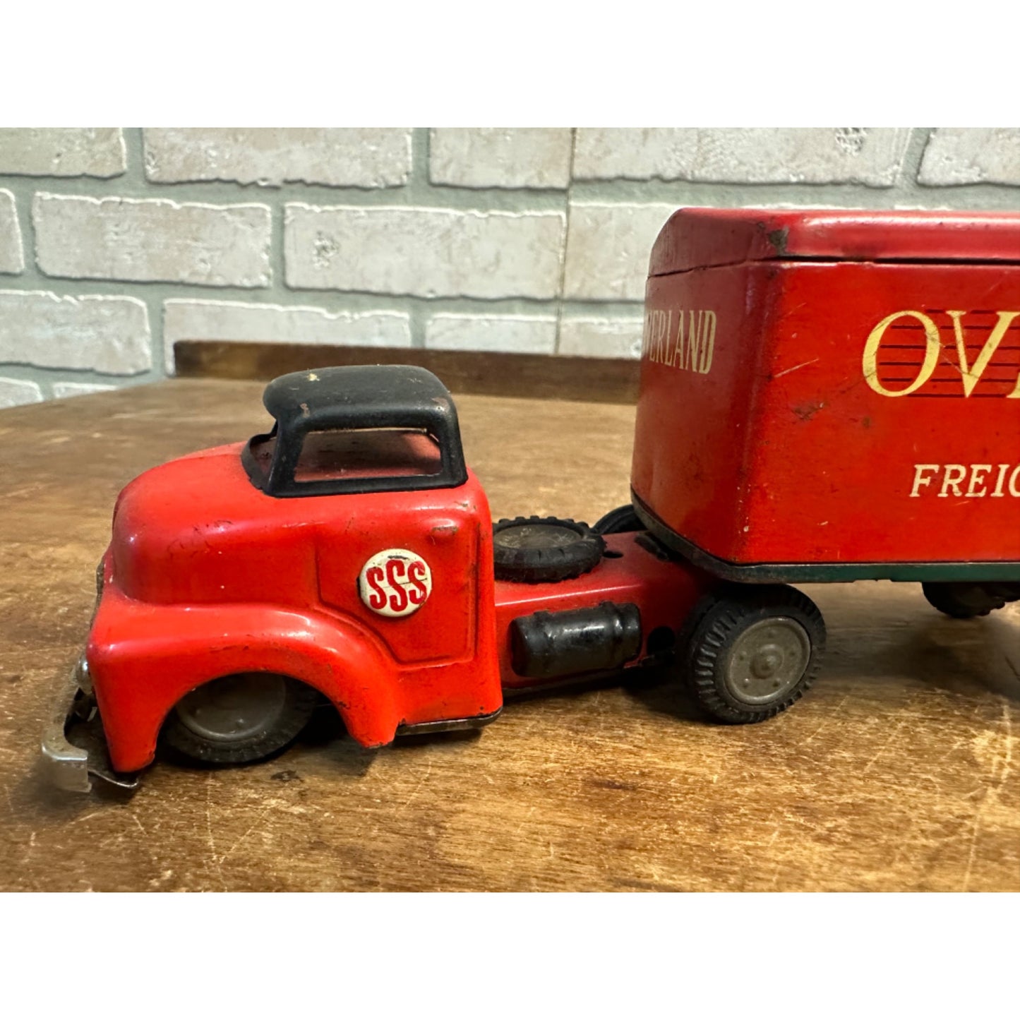 Vintage SSS Japan Overland Freight Service Tin Truck & Trailer