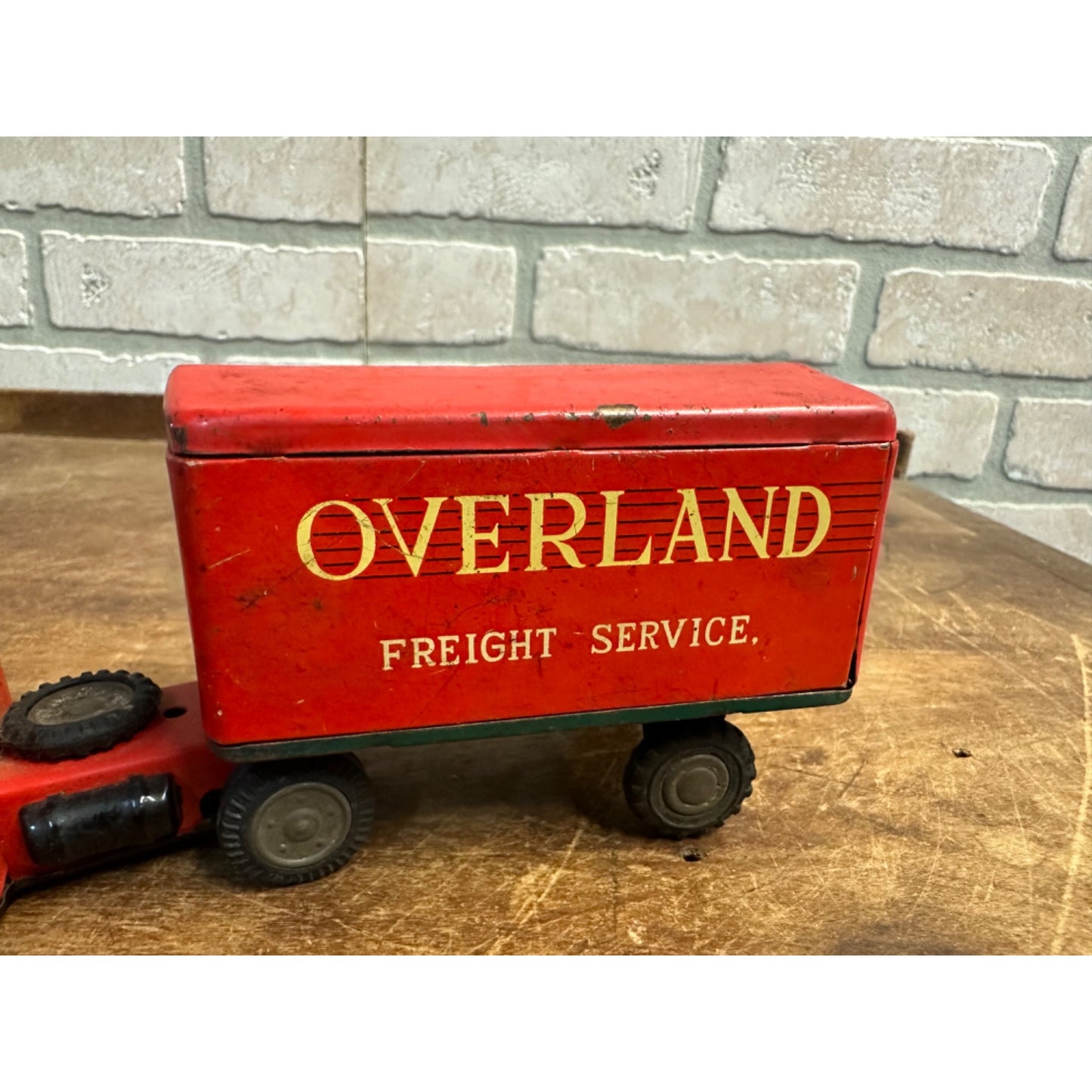 Vintage SSS Japan Overland Freight Service Tin Truck & Trailer