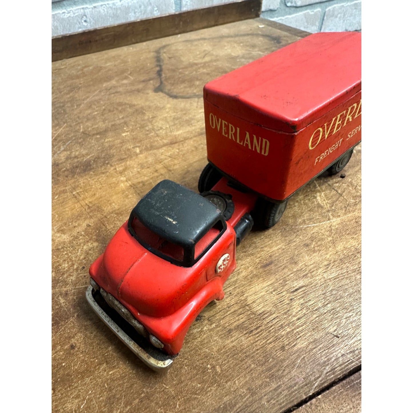 Vintage SSS Japan Overland Freight Service Tin Truck & Trailer