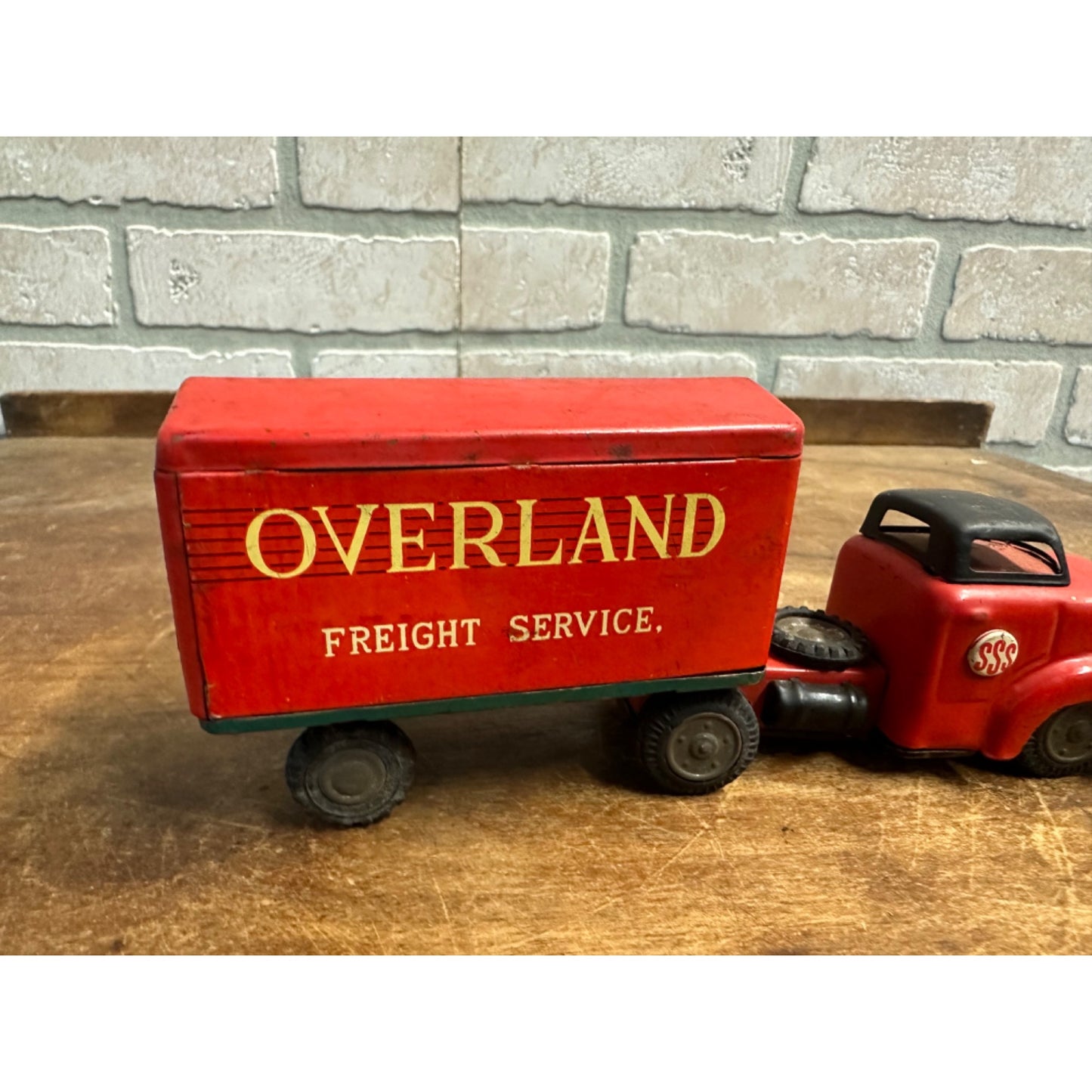 Vintage SSS Japan Overland Freight Service Tin Truck & Trailer