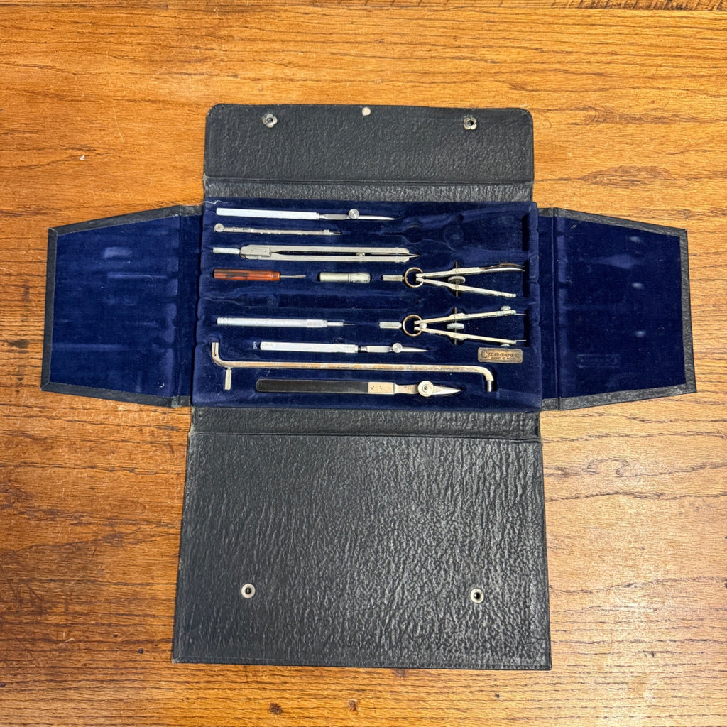 Vintage Charvos 11-Piece Drafting Tool Set (Incomplete) With Velvet-Lined Snap Carrying Case USA