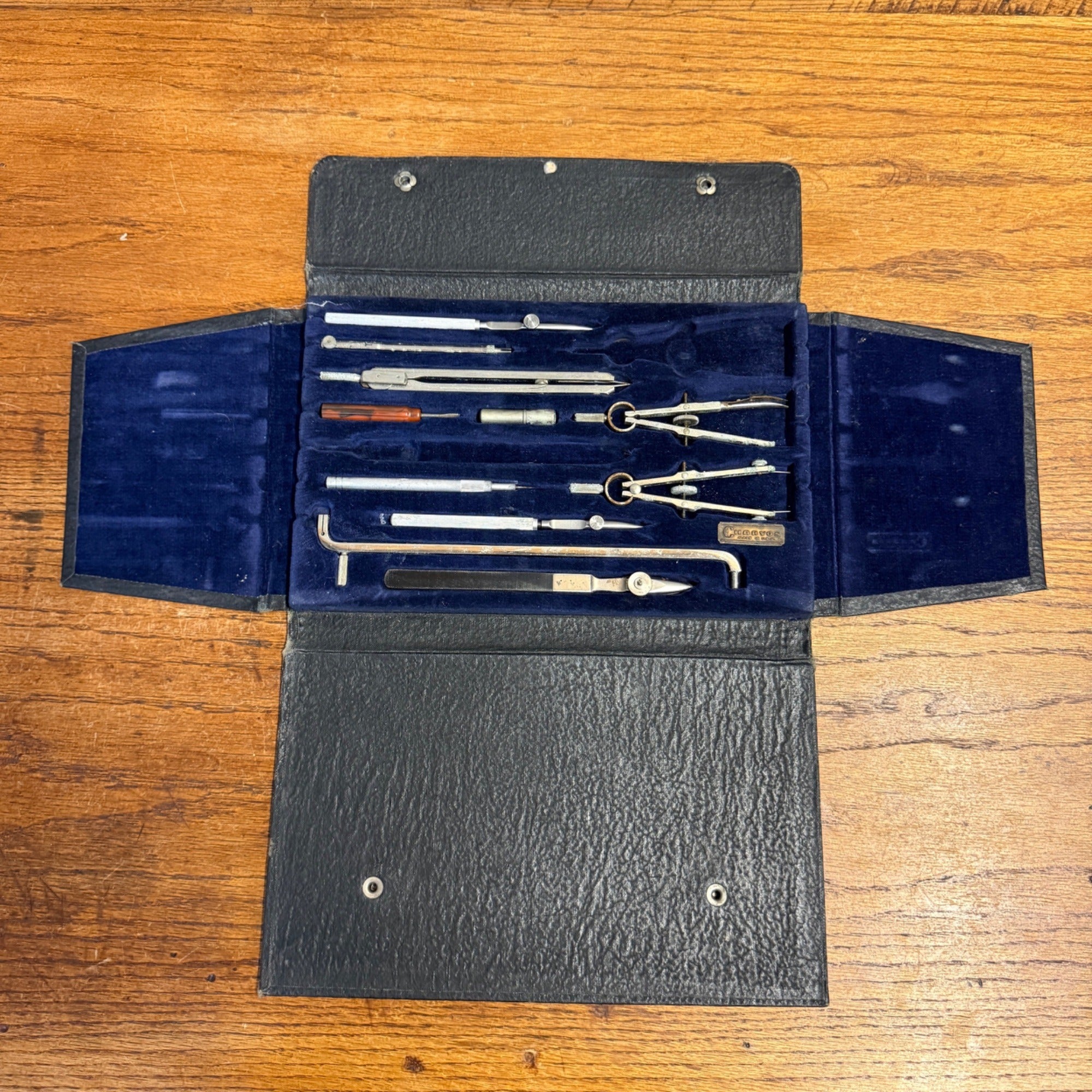 Vintage Charvos 11-Piece Drafting Tool Set (Incomplete) With Velvet-Lined Snap Carrying Case USA