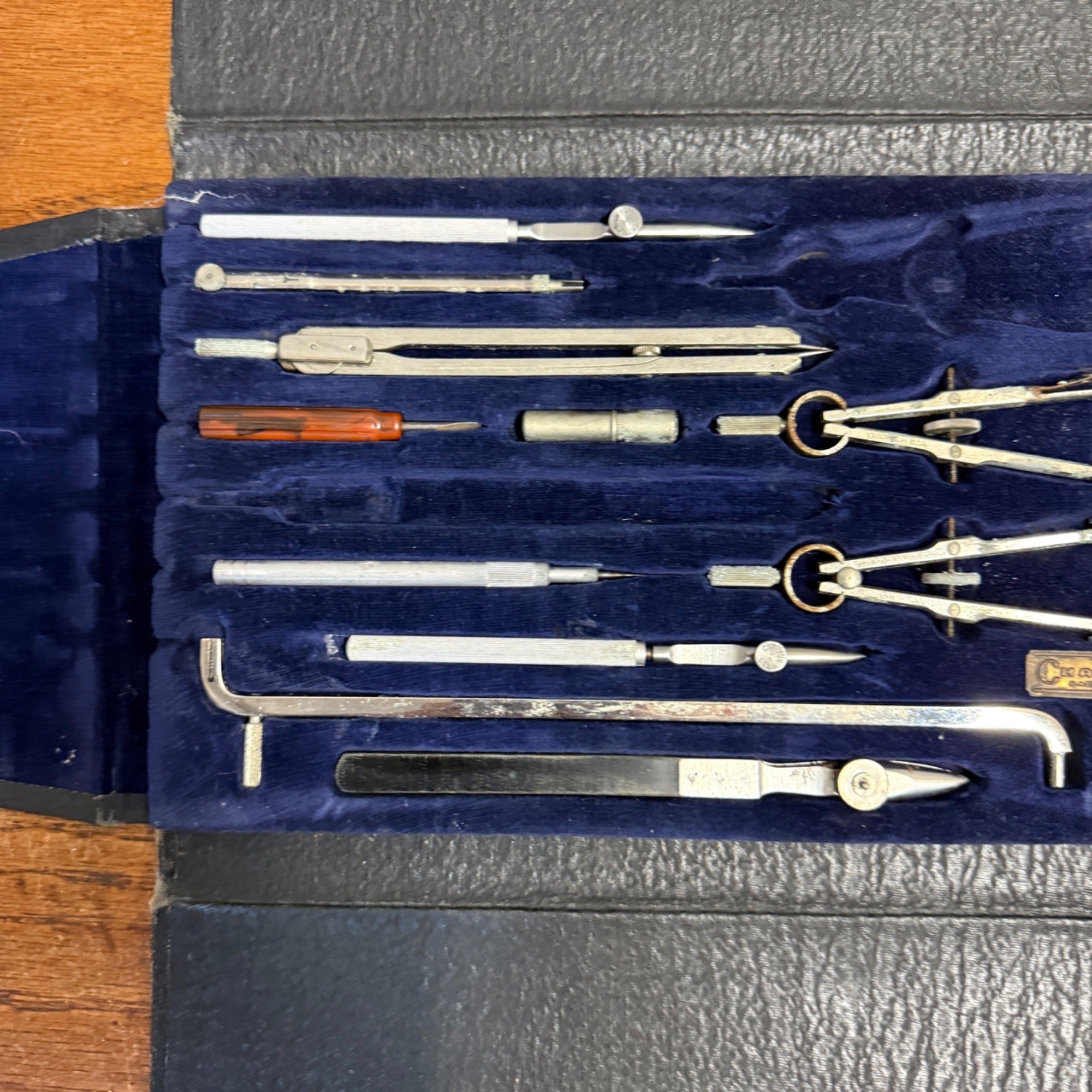 Vintage Charvos 11-Piece Drafting Tool Set (Incomplete) With Velvet-Lined Snap Carrying Case USA
