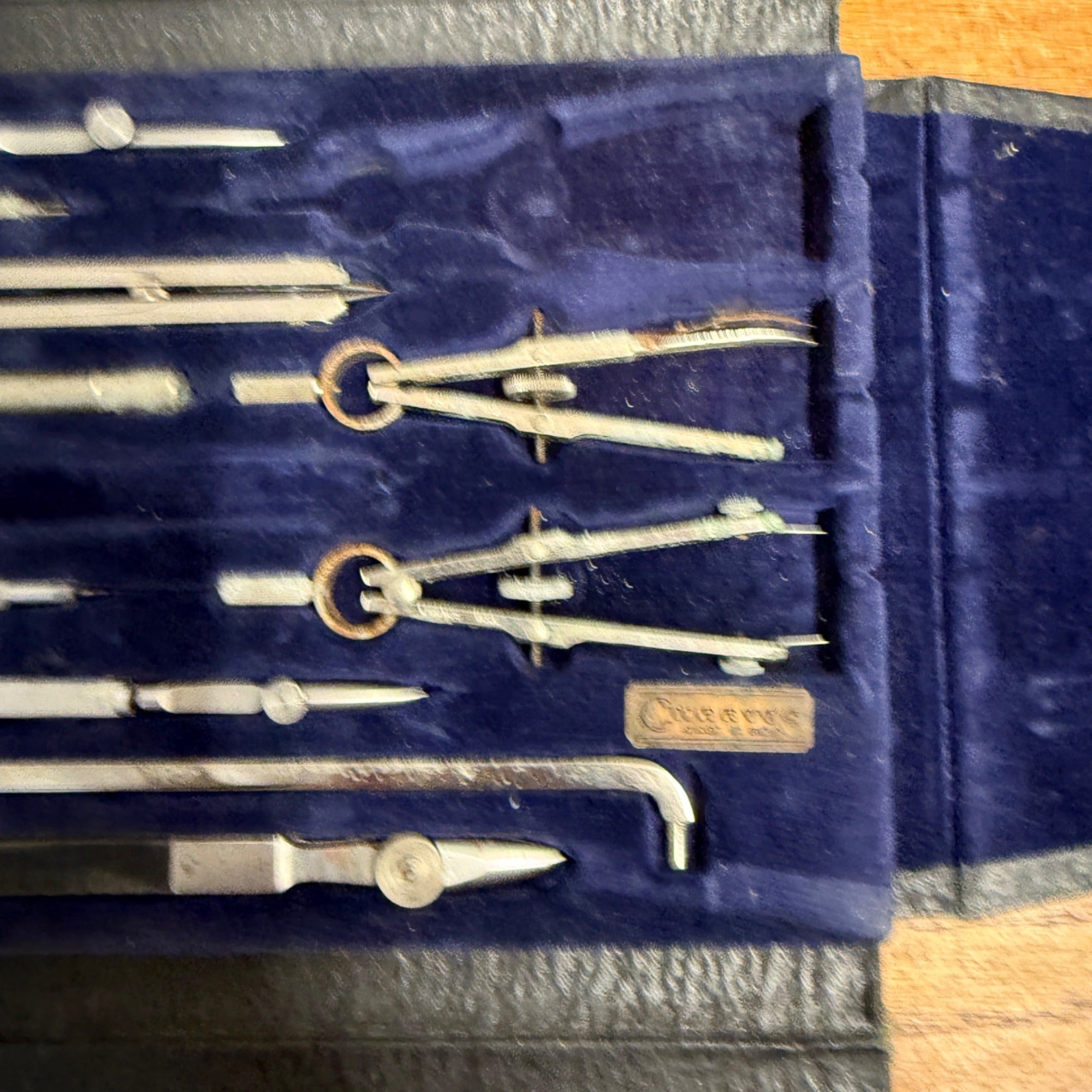 Vintage Charvos 11-Piece Drafting Tool Set (Incomplete) With Velvet-Lined Snap Carrying Case USA