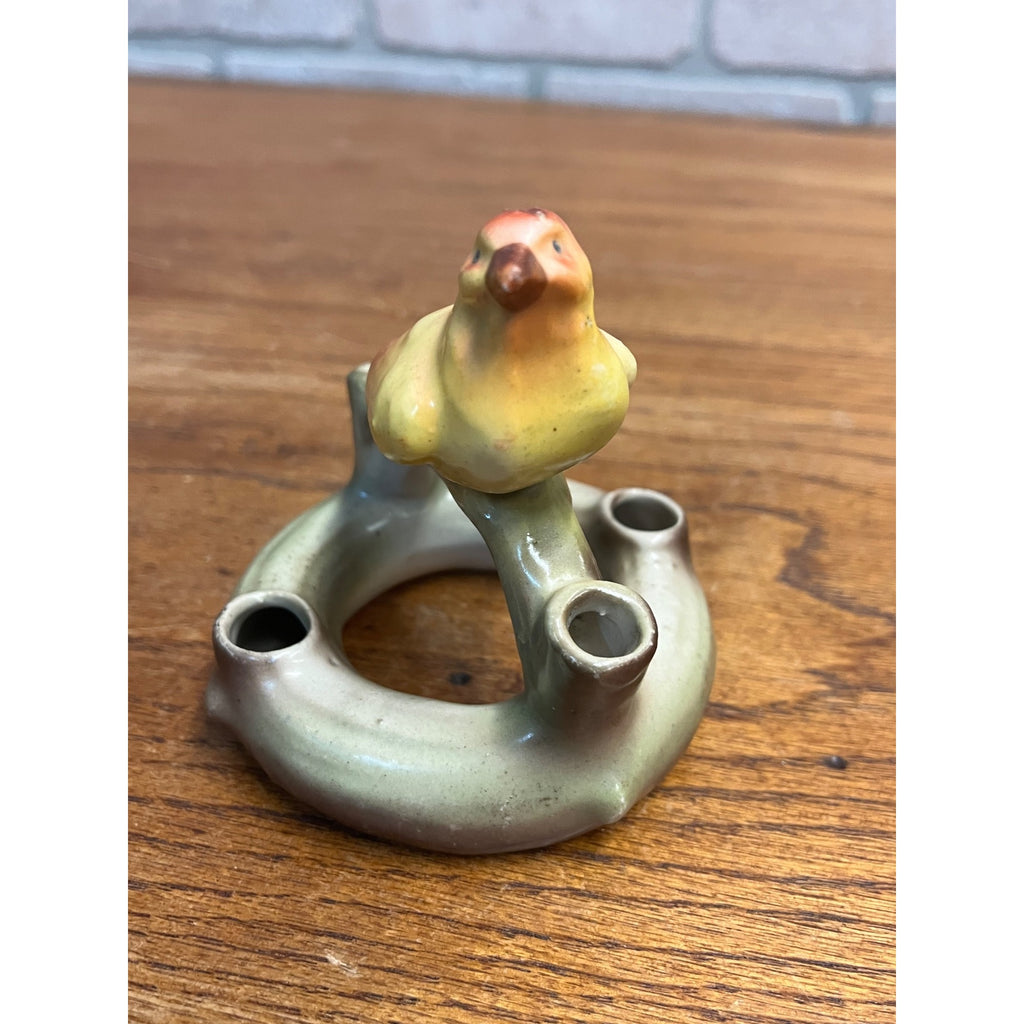 Vintage Czech Czechoslovakia Pottery Bird Flower Frog Bud Vase Red Dime Mark