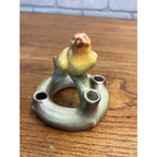 Vintage Czech Czechoslovakia Pottery Bird Flower Frog Bud Vase Red Dime Mark