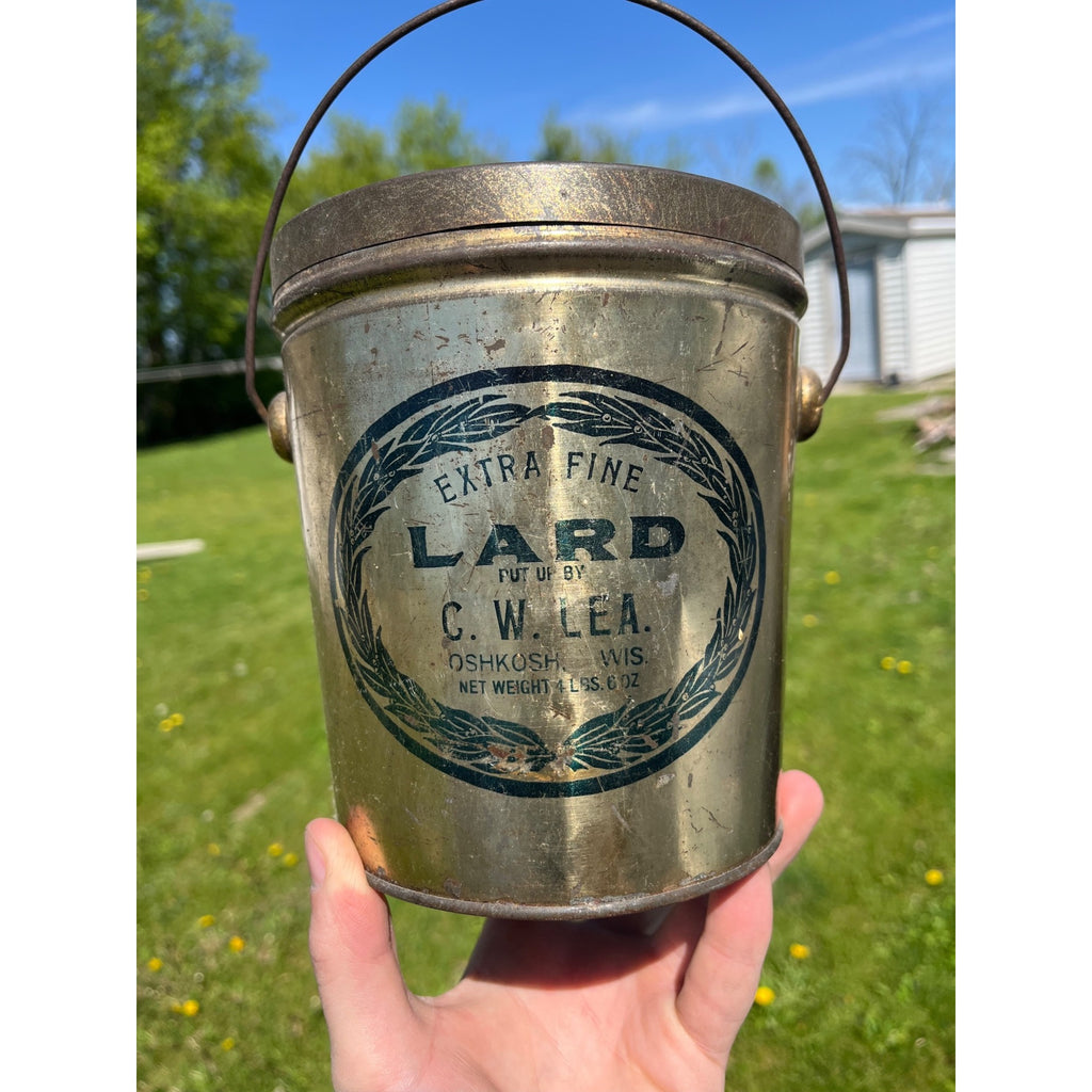 Vintage 1920s C.W. Lea Oshkosh Wisconsin Wis WI Lard Bucket Tin Pail Advertising