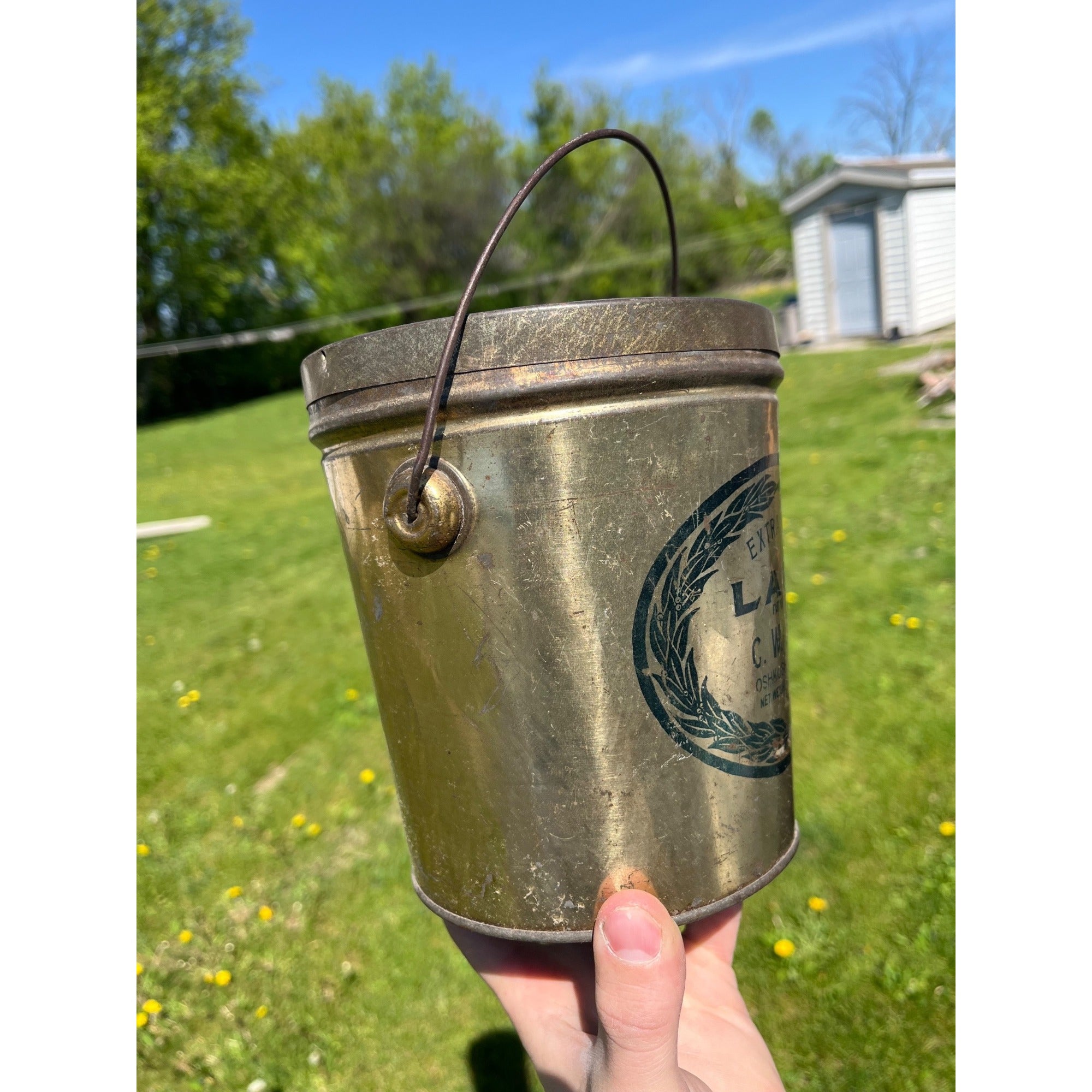Vintage 1920s C.W. Lea Oshkosh Wisconsin Wis WI Lard Bucket Tin Pail Advertising