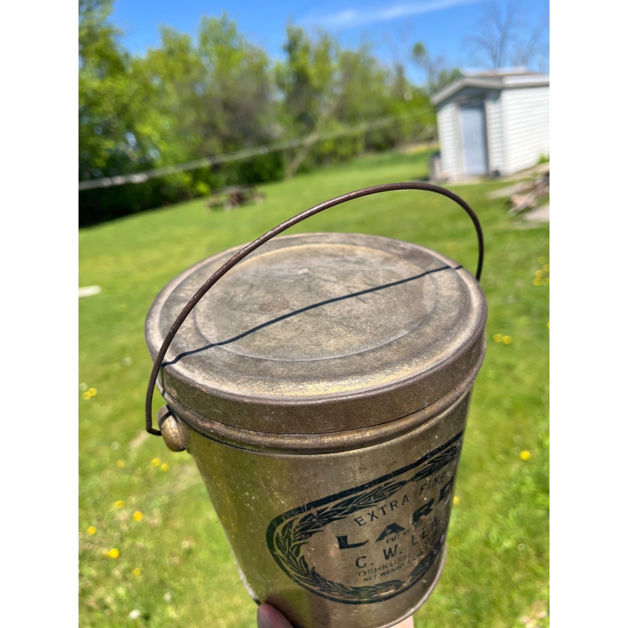 Vintage 1920s C.W. Lea Oshkosh Wisconsin Wis WI Lard Bucket Tin Pail Advertising