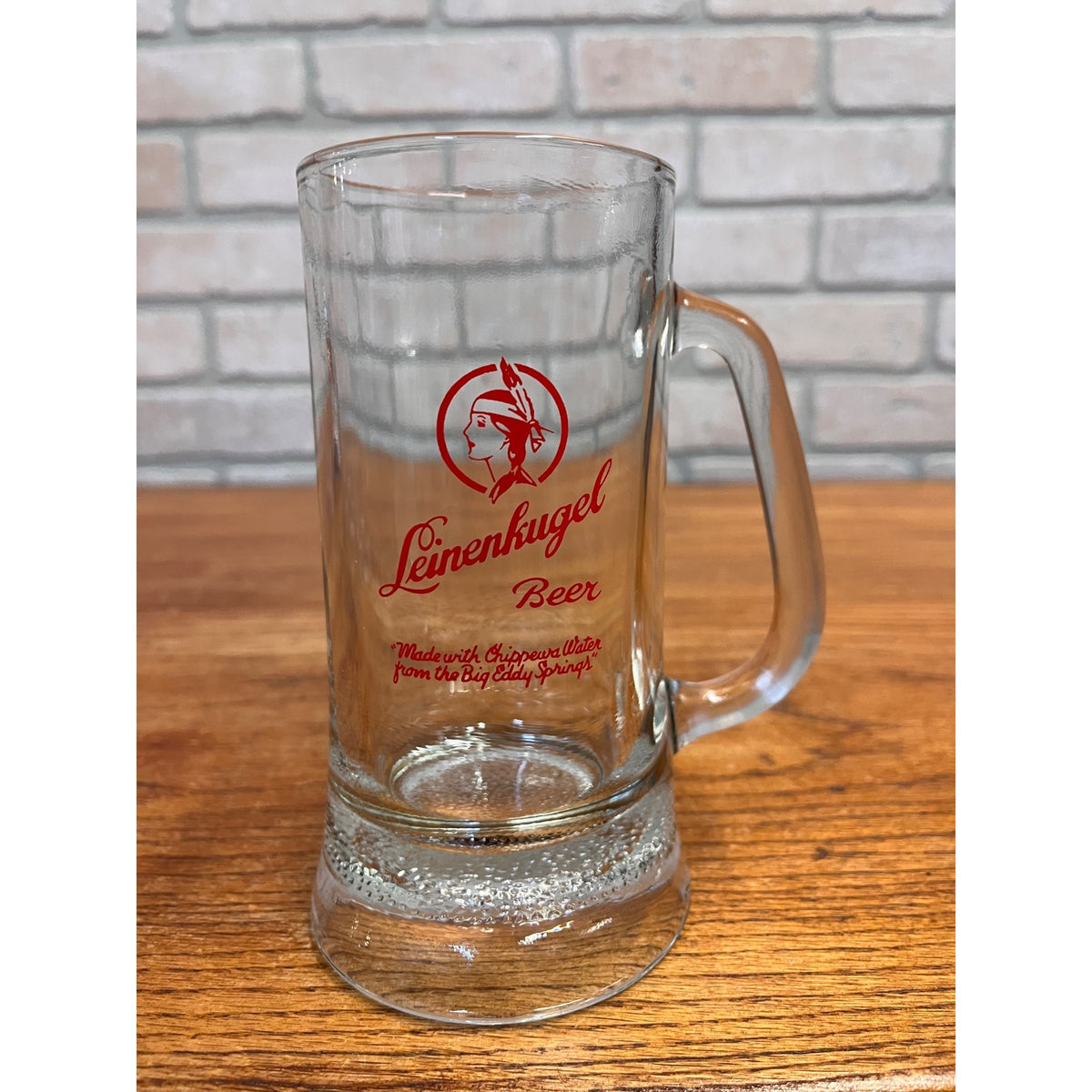 Vintage Leinenkugel Beer Mug Heavy Glass Mug 6.5" Tall Indian Maiden