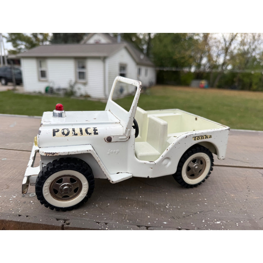 Vintage Tonka White Police Jeep Willys Pressed Steel Toy