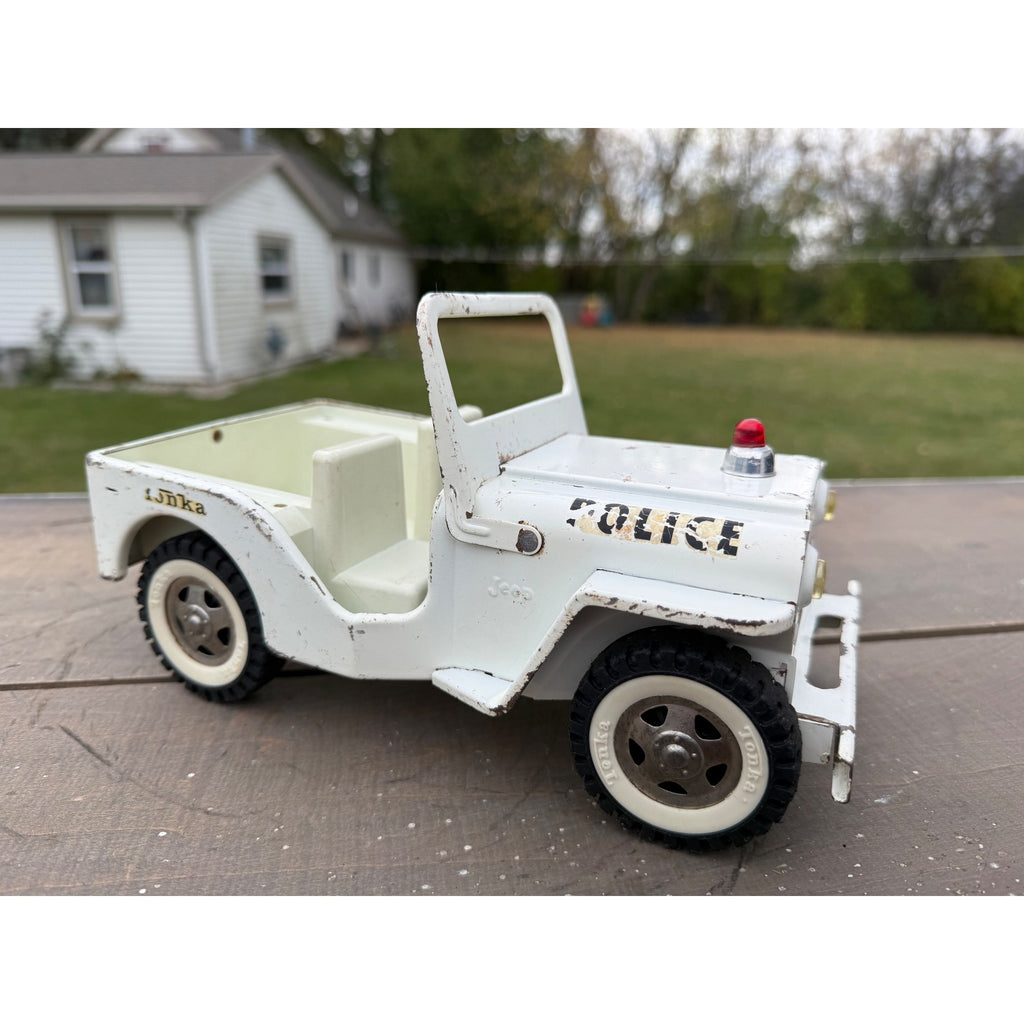 Vintage Tonka White Police Jeep Willys Pressed Steel Toy