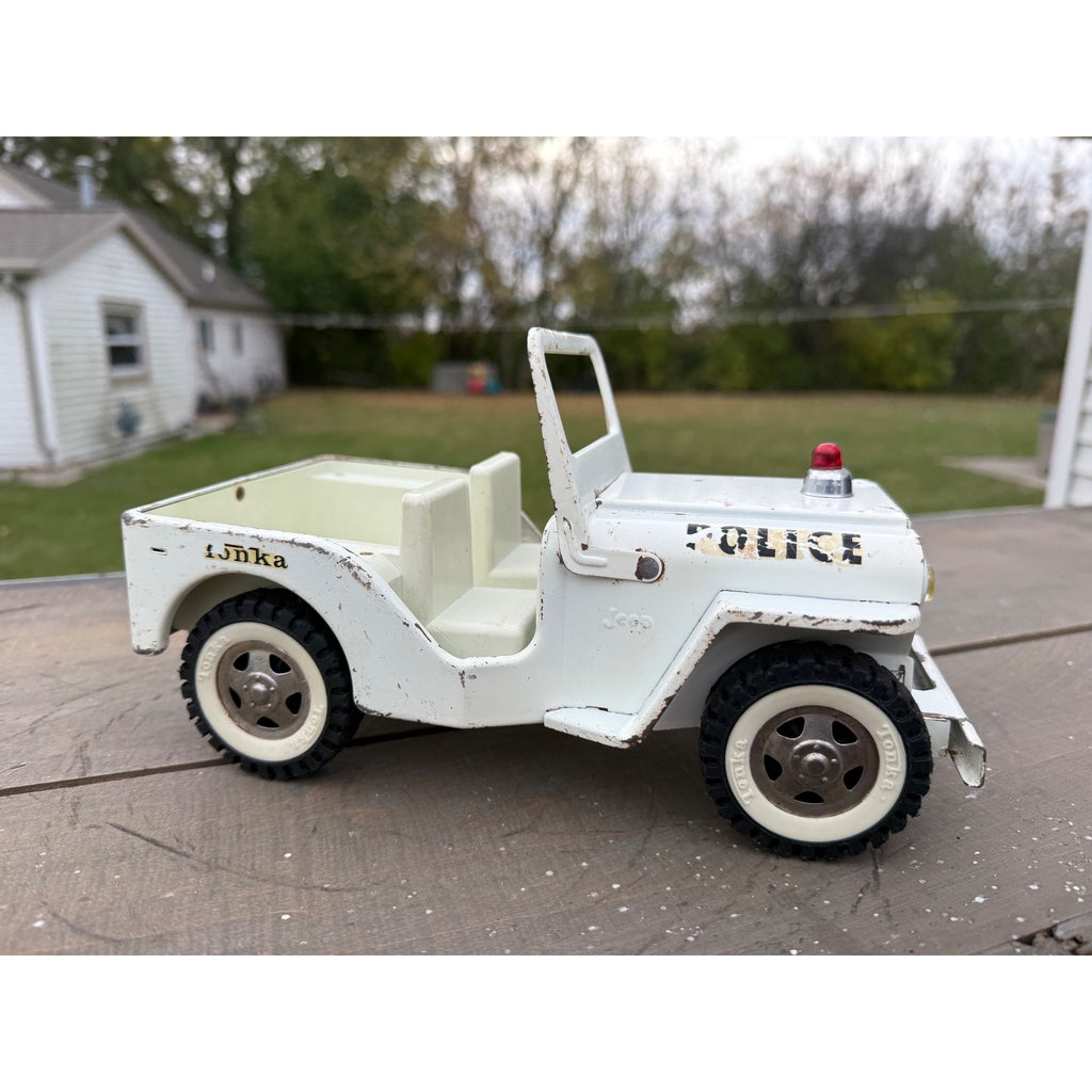 Vintage Tonka White Police Jeep Willys Pressed Steel Toy