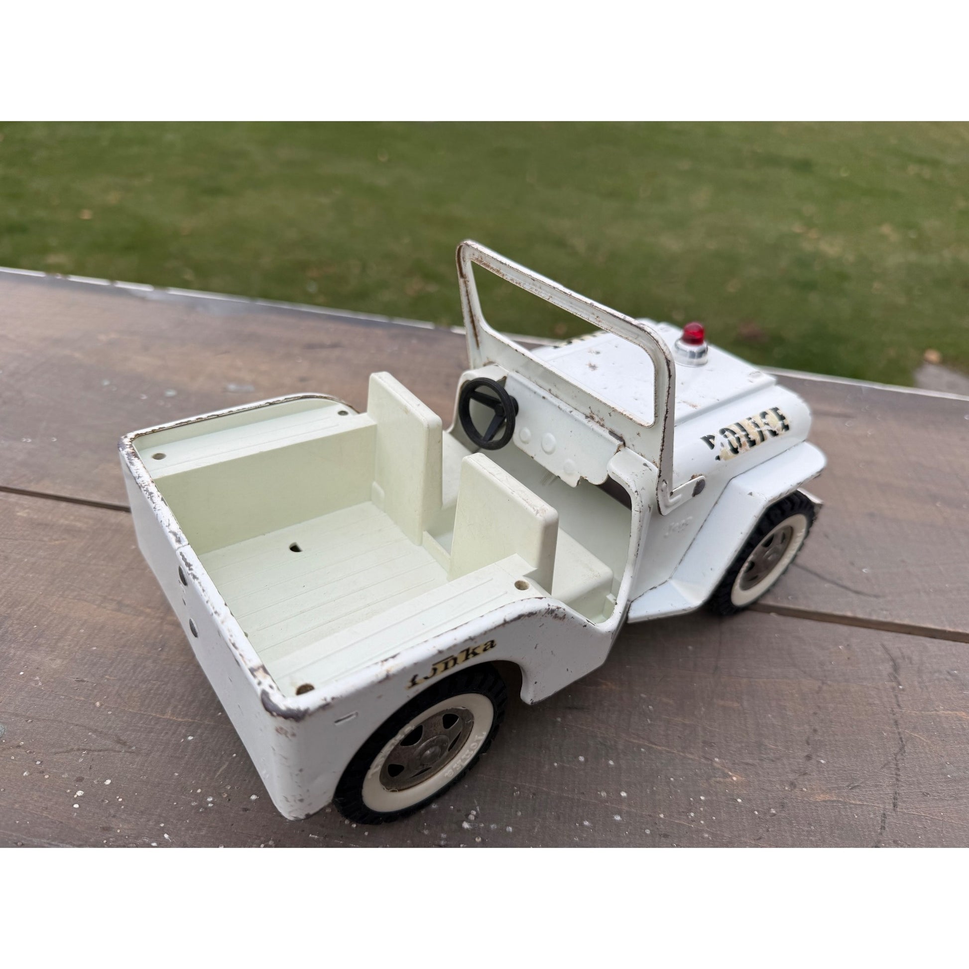 Vintage Tonka White Police Jeep Willys Pressed Steel Toy
