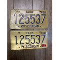 Vintage 1994  Wisconsin Embossed License Plate Blue Gold Farm Pair