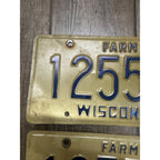 Vintage 1994  Wisconsin Embossed License Plate Blue Gold Farm Pair