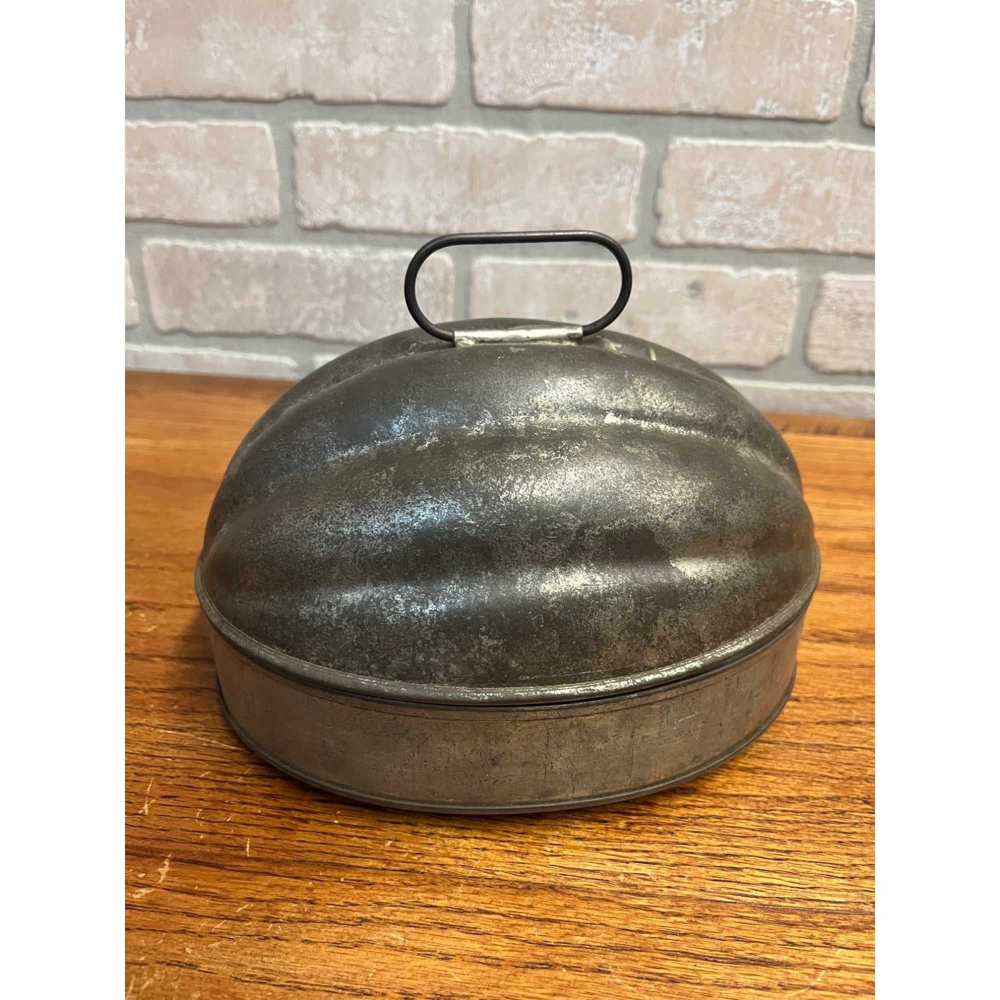Vintage Tin Pudding Bread Jello Mold Melon Shaped 2qt Primitive Farmhouse