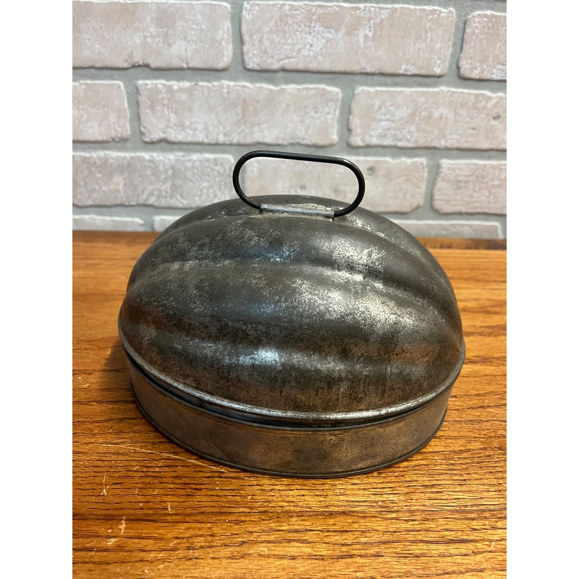 Vintage Tin Pudding Bread Jello Mold Melon Shaped 2qt Primitive Farmhouse