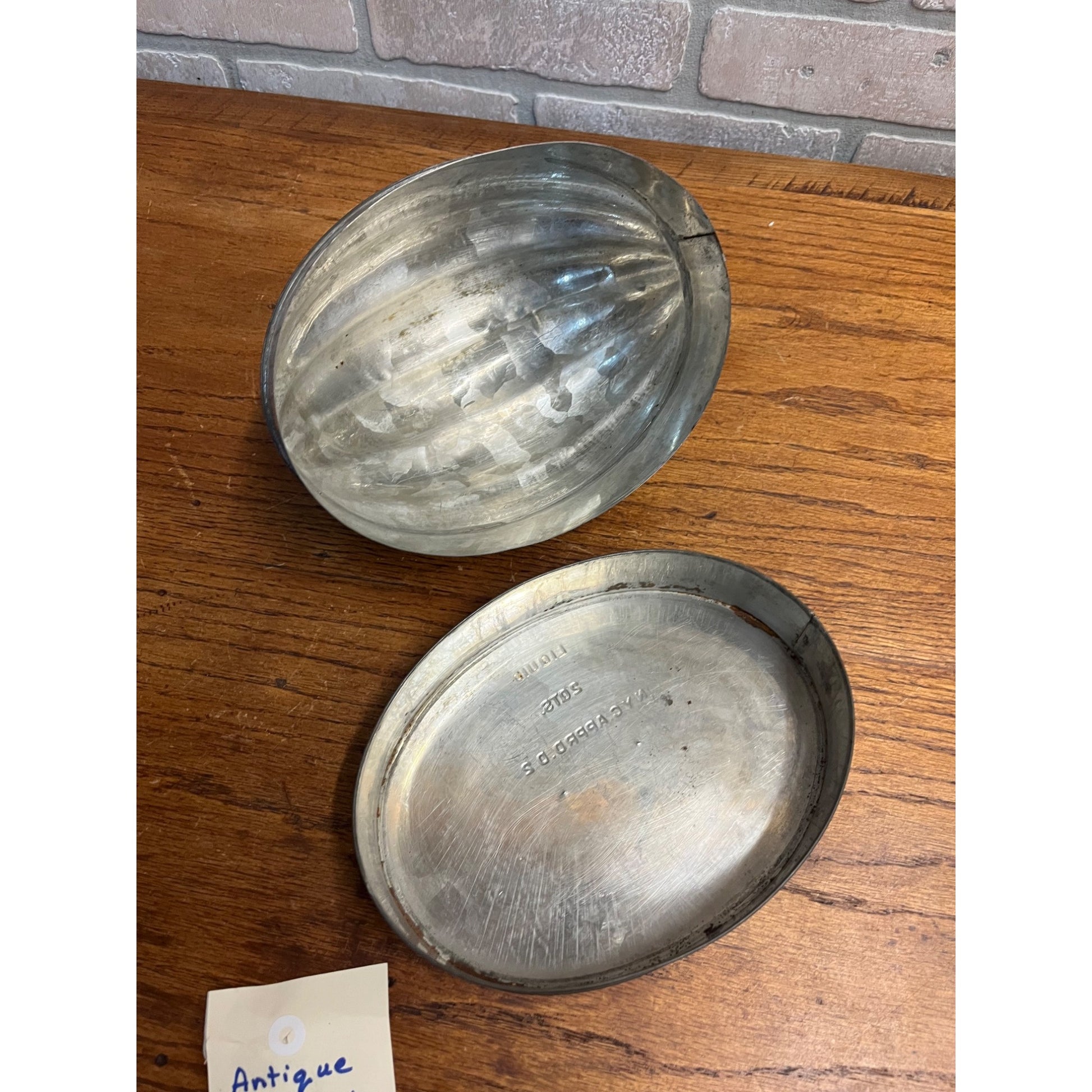 Vintage Tin Pudding Bread Jello Mold Melon Shaped 2qt Primitive Farmhouse