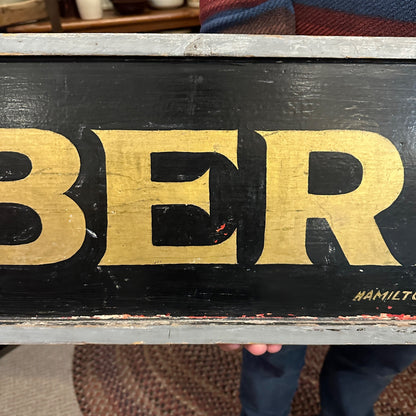 Antique 1900s "BERKEY" Handpainted Wooden Trade Sign Advertising Minnesota