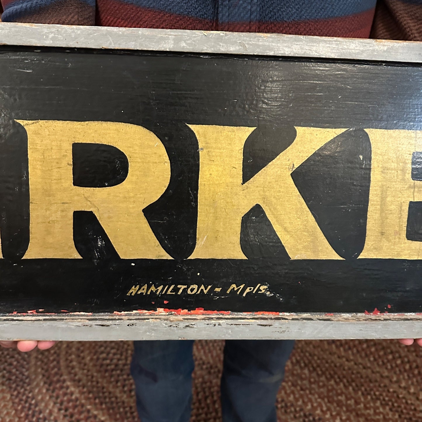 Antique 1900s "BERKEY" Handpainted Wooden Trade Sign Advertising Minnesota