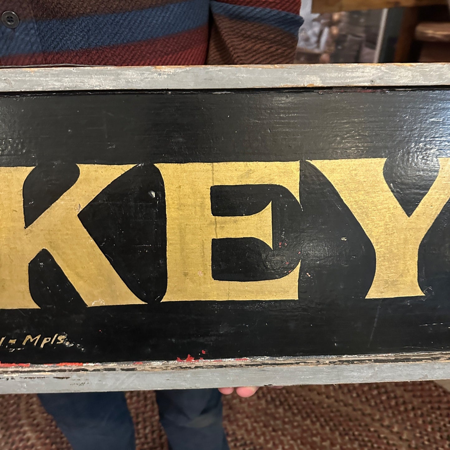 Antique 1900s "BERKEY" Handpainted Wooden Trade Sign Advertising Minnesota