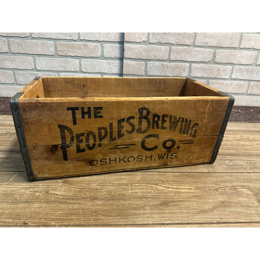 Vintage People's Brewing Co. Wooden Beer Bottle Crate Case (Oshkosh Wis)