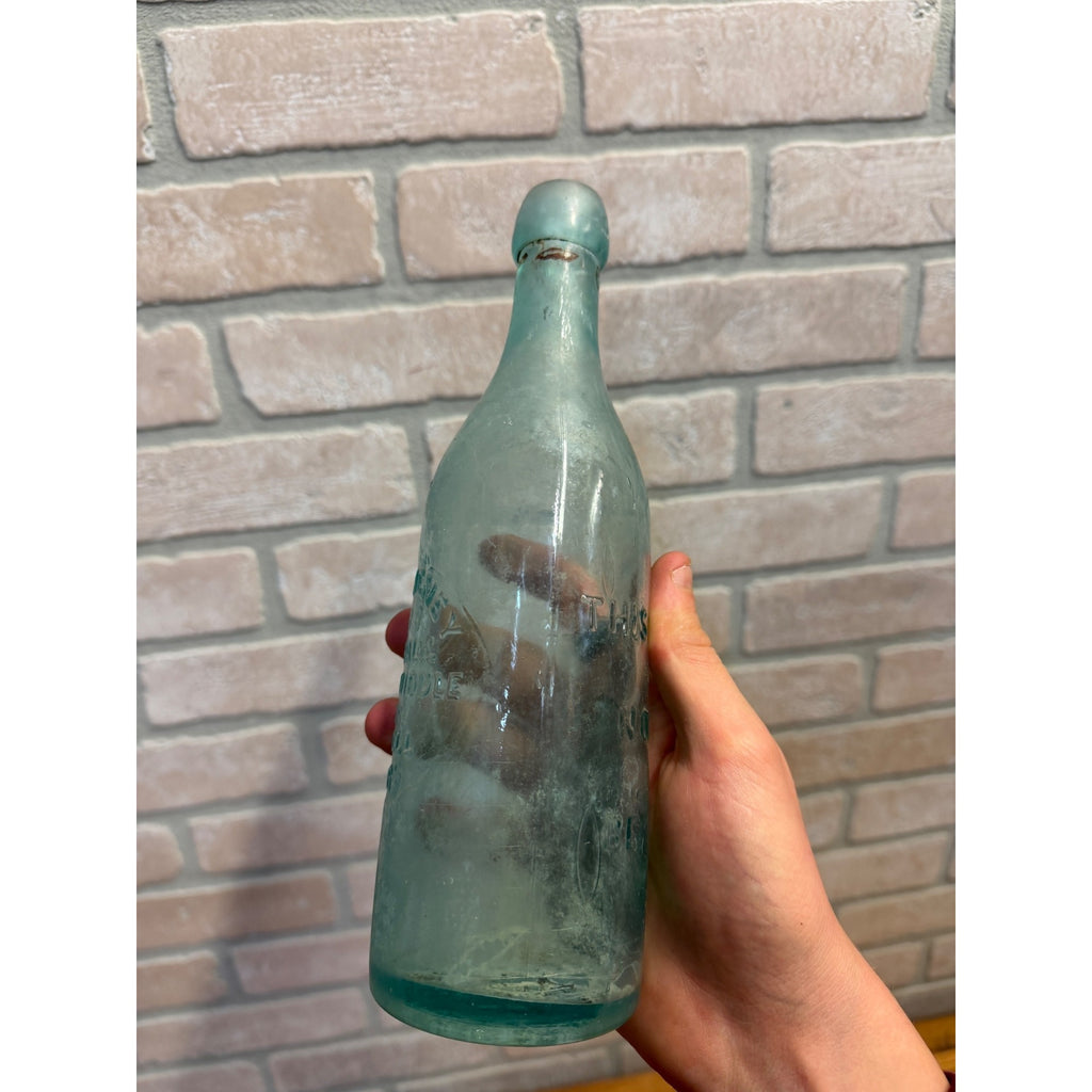 1890s Blob C.W. Cheney Slug Plate Aqua Embossed Bottle Lowell Mass