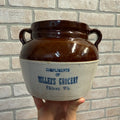 Vintage Advertising Stoneware Bean Crock, Miller's Grocery Elkhorn, Wis.