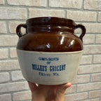 Vintage Advertising Stoneware Bean Crock, Miller's Grocery Elkhorn, Wis.