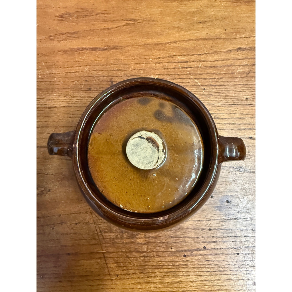 Vintage Advertising Stoneware Bean Crock, Miller's Grocery Elkhorn, Wis.