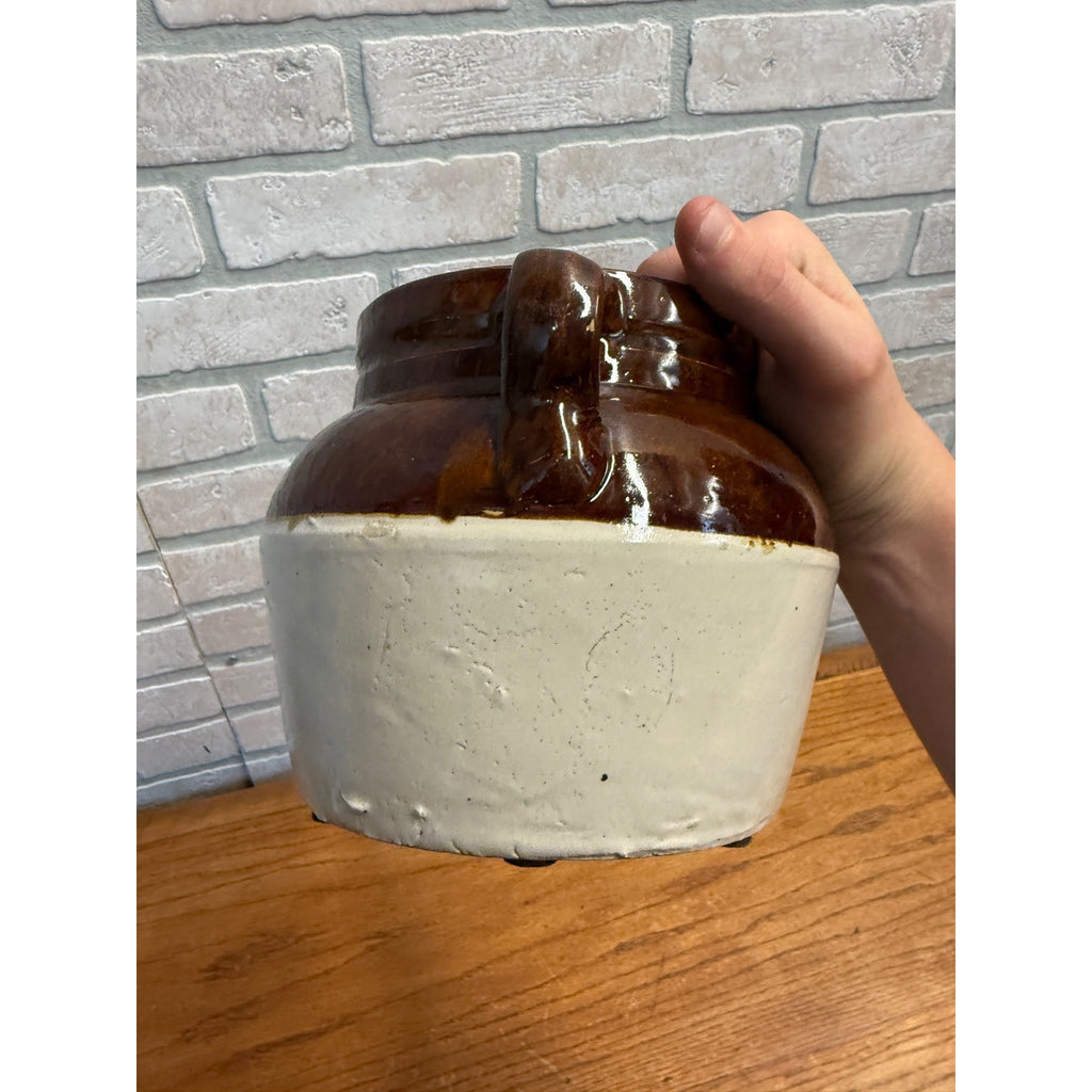 Vintage Advertising Stoneware Bean Crock, Miller's Grocery Elkhorn, Wis.
