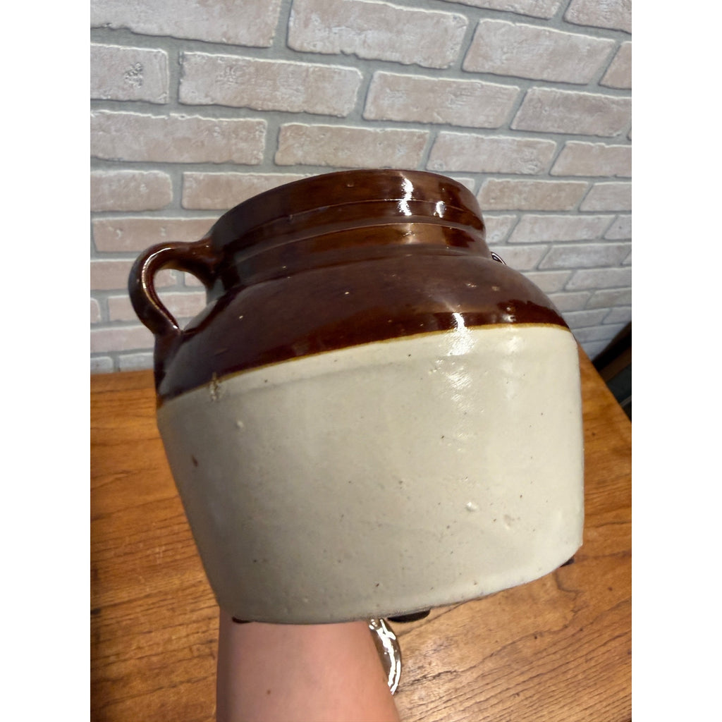 Vintage Advertising Stoneware Bean Crock, Miller's Grocery Elkhorn, Wis.