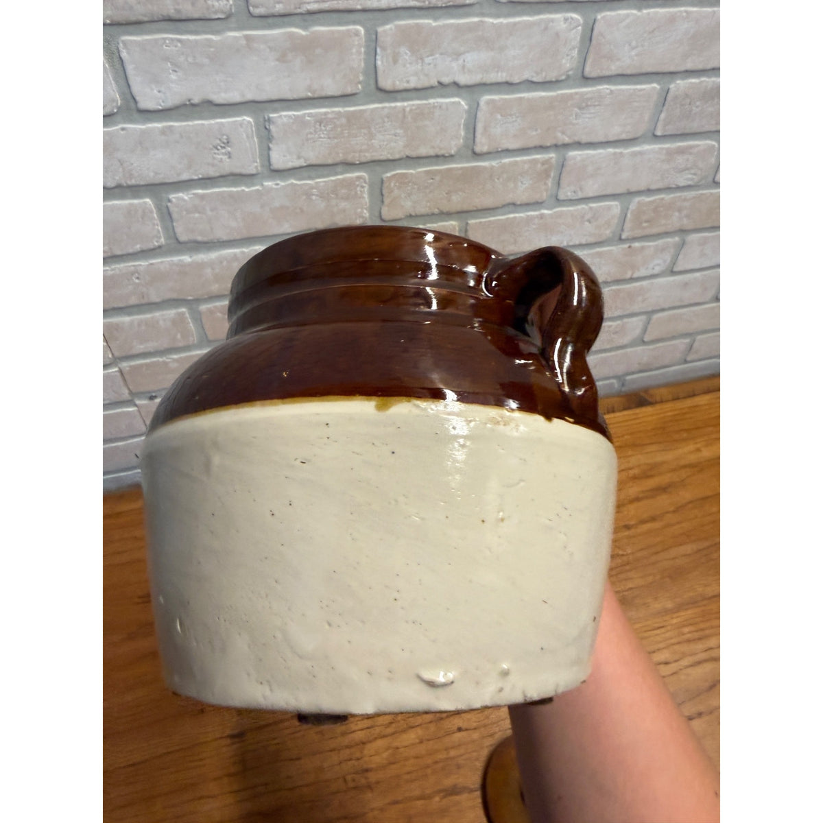 Vintage Advertising Stoneware Bean Crock, Miller's Grocery Elkhorn, Wis.