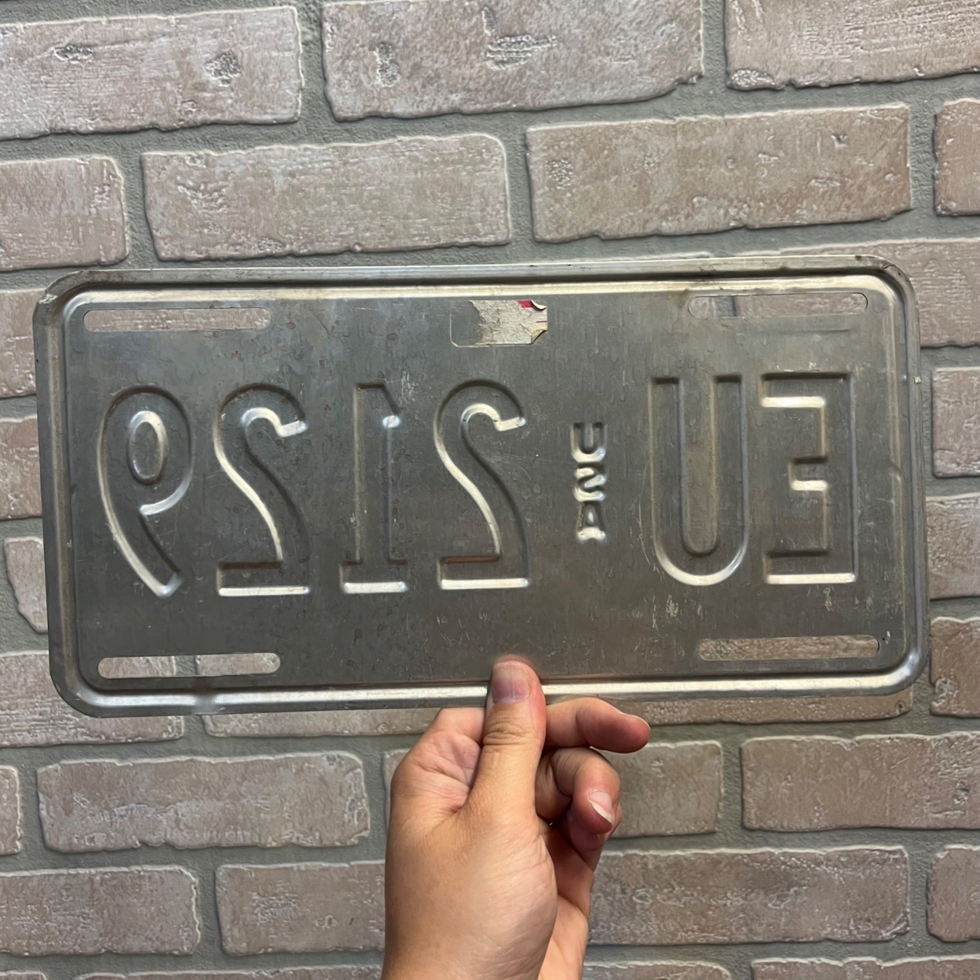 Original 1990s US Forces In Germany Europe USA License Plate #EU 2129 Vintage