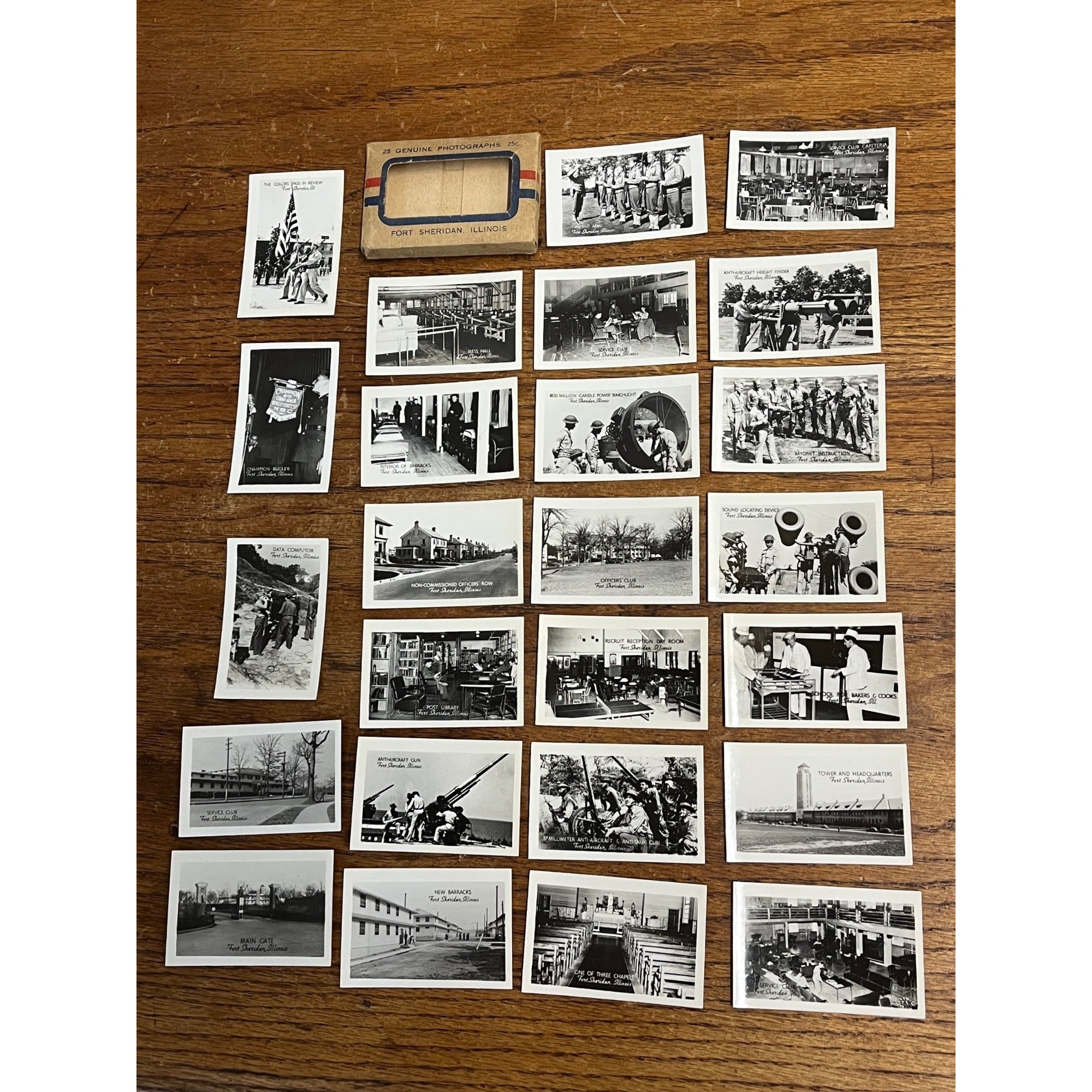 Original WWII Fort Sheridan Illinois 25 Souvenir Mini Photographs Photos Mailed
