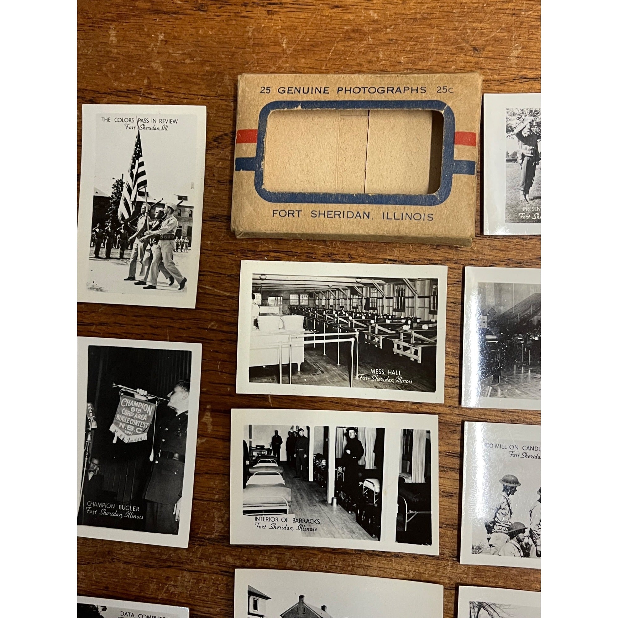 Original WWII Fort Sheridan Illinois 25 Souvenir Mini Photographs Photos Mailed