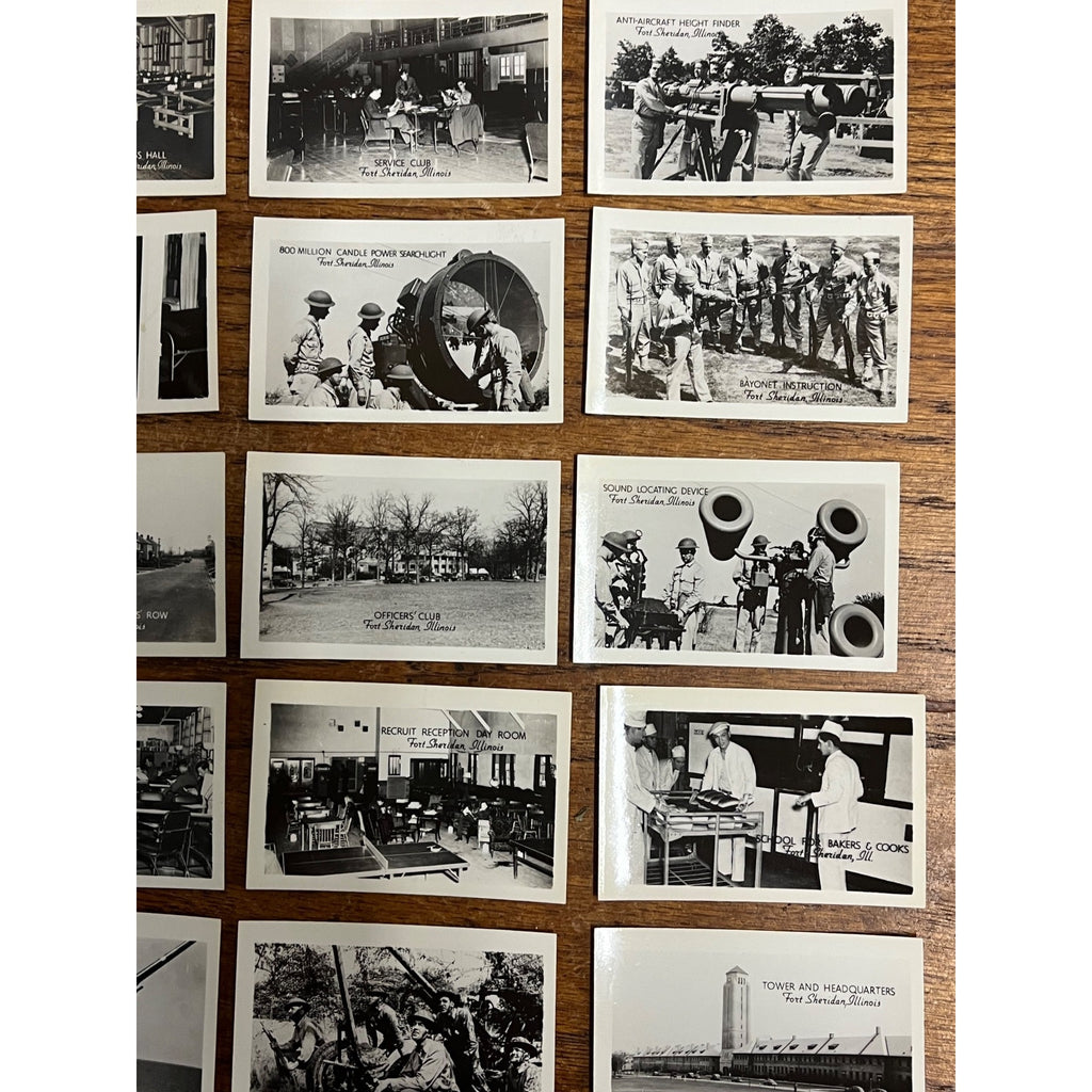 Original WWII Fort Sheridan Illinois 25 Souvenir Mini Photographs Photos Mailed
