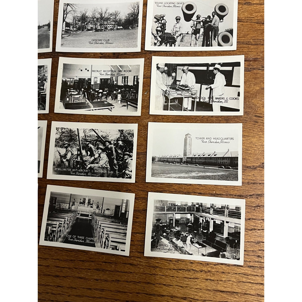 Original WWII Fort Sheridan Illinois 25 Souvenir Mini Photographs Photos Mailed