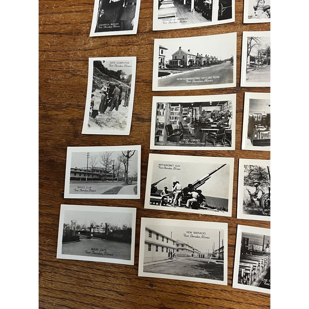 Original WWII Fort Sheridan Illinois 25 Souvenir Mini Photographs Photos Mailed