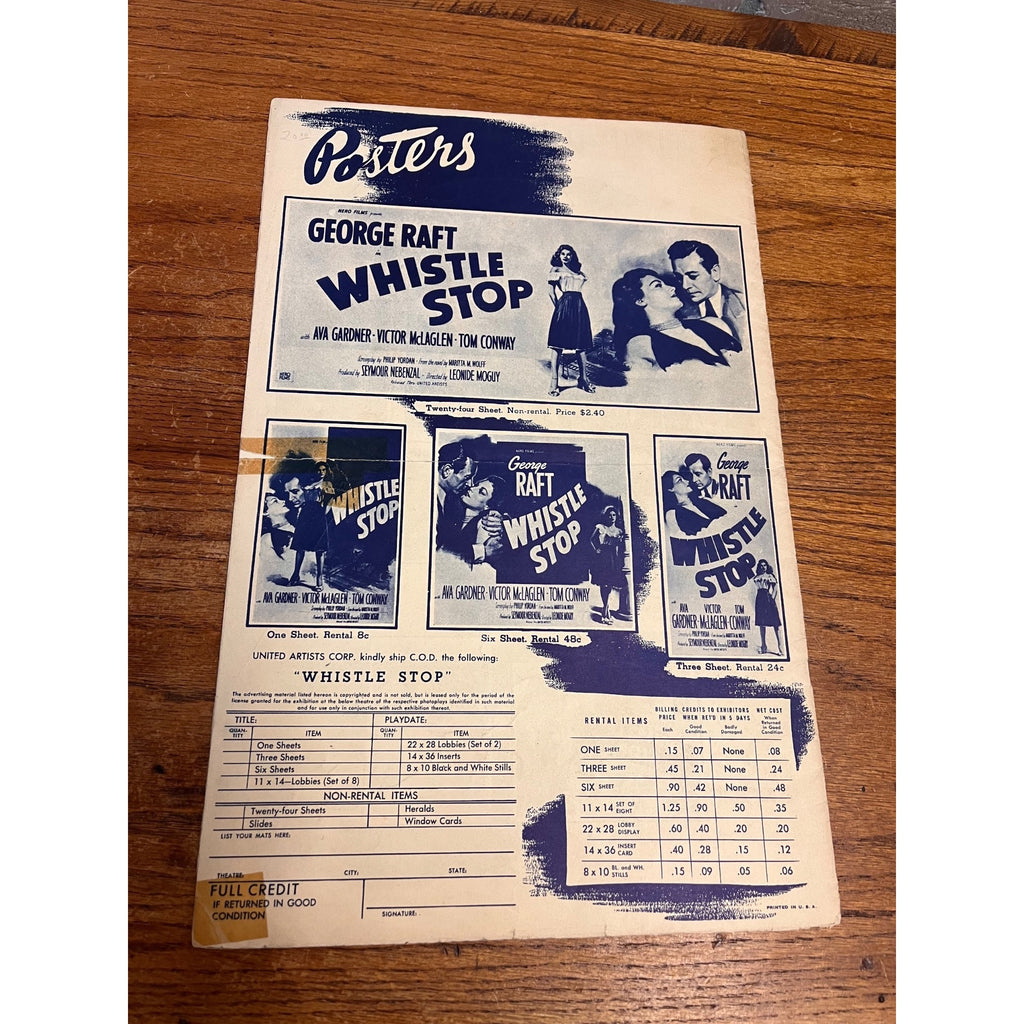 Whistle Stop Pressbook 1946 George Raft, Sexy Ava Gardner, McLaglen, Film Noir