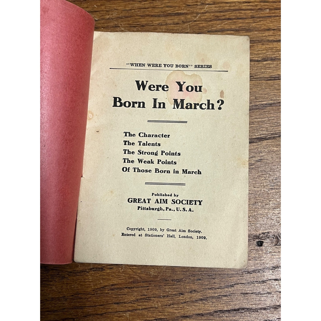 Great Aim Society, Were You Born In March?, Antique Astrology Booklet (1909)