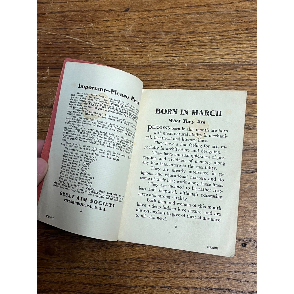 Great Aim Society, Were You Born In March?, Antique Astrology Booklet (1909)
