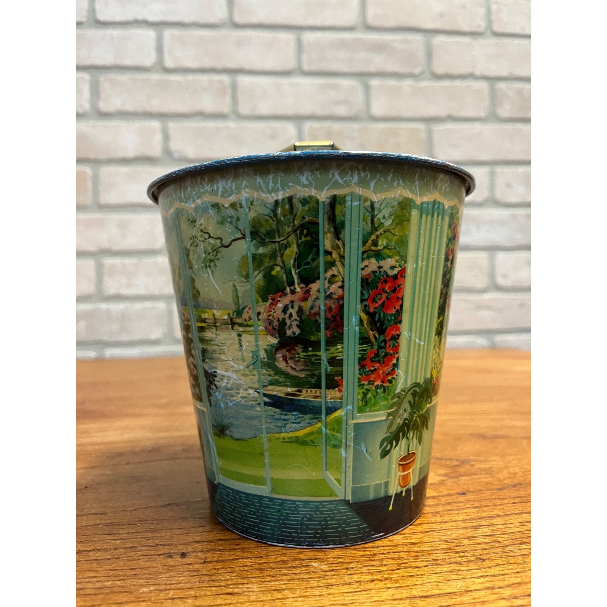 Vintage Candy Confectionery Tin Lidded Made in England Garden Landscape Scene