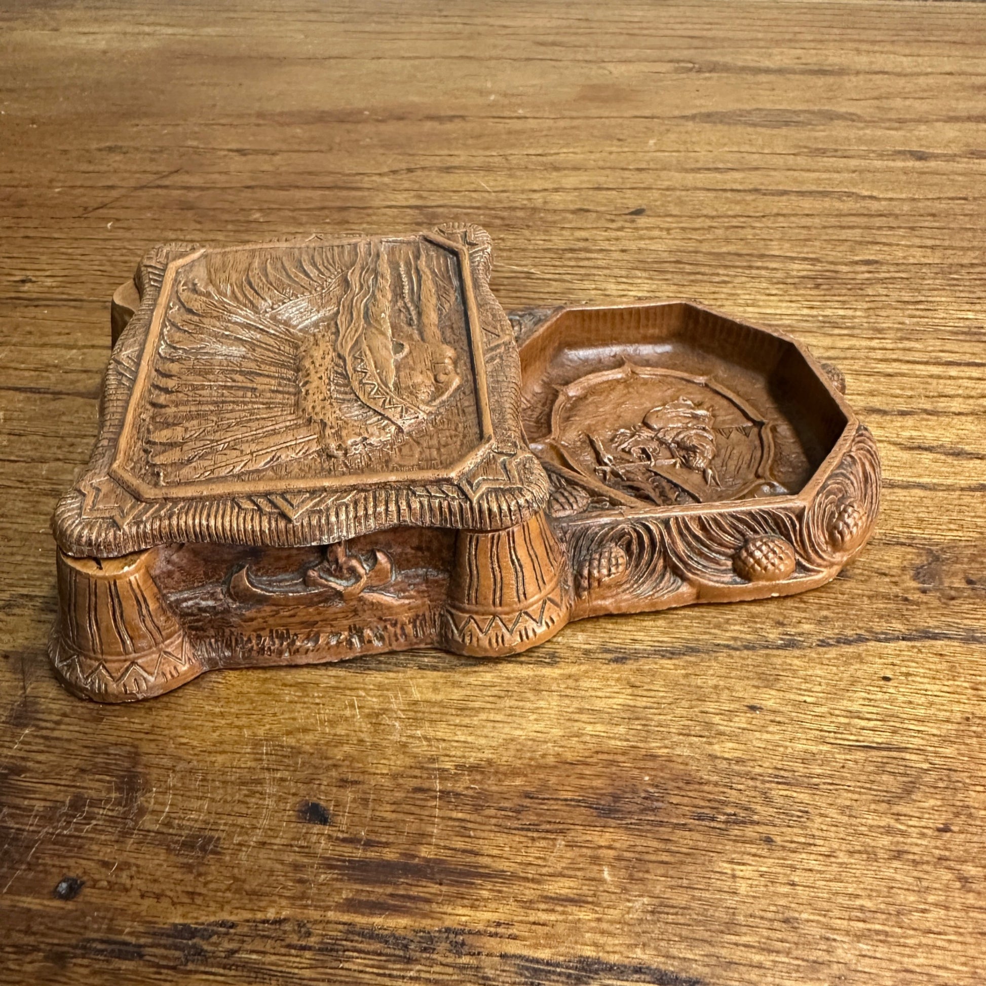 Syroco Style Art Deco Box Cigarette Case Ashtray Native American