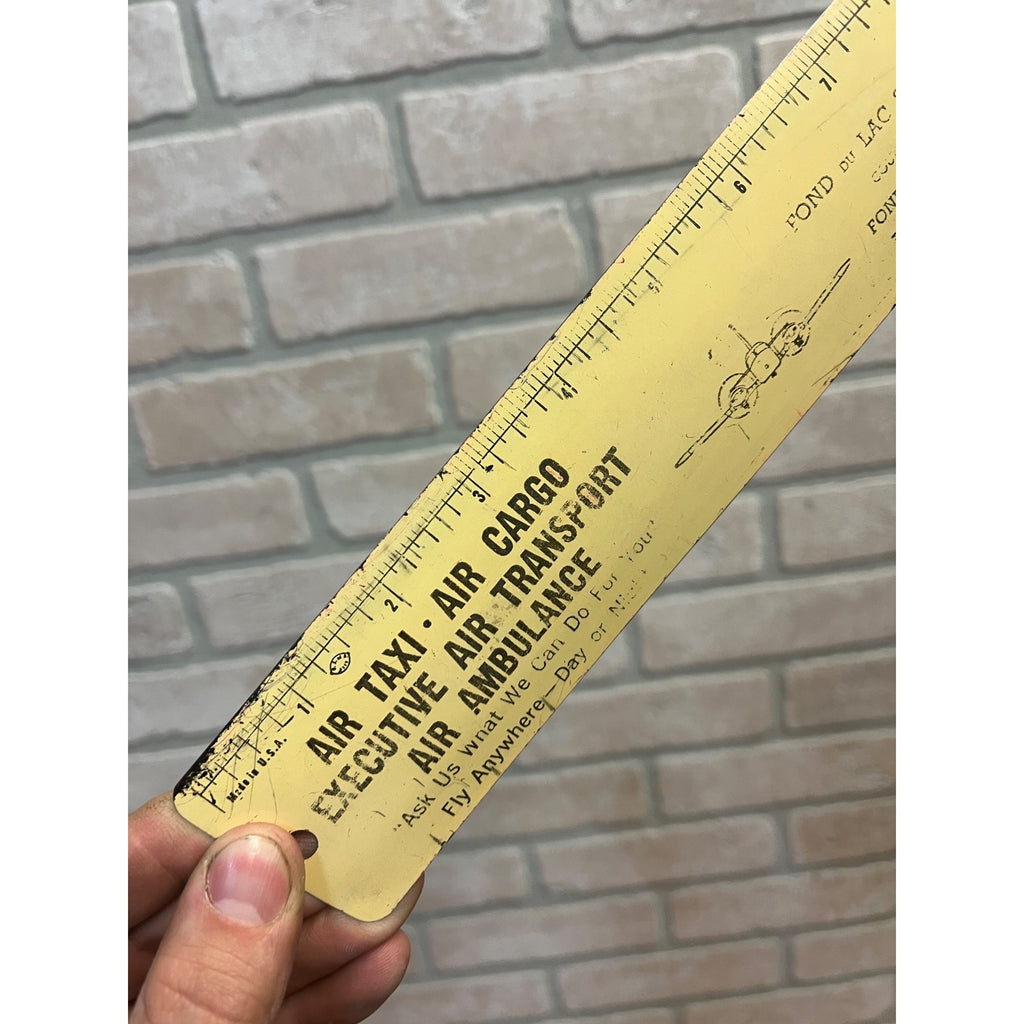 Vintage Fond du Lac Skyport Airport Advertising Ruler Air Charter Ambulance