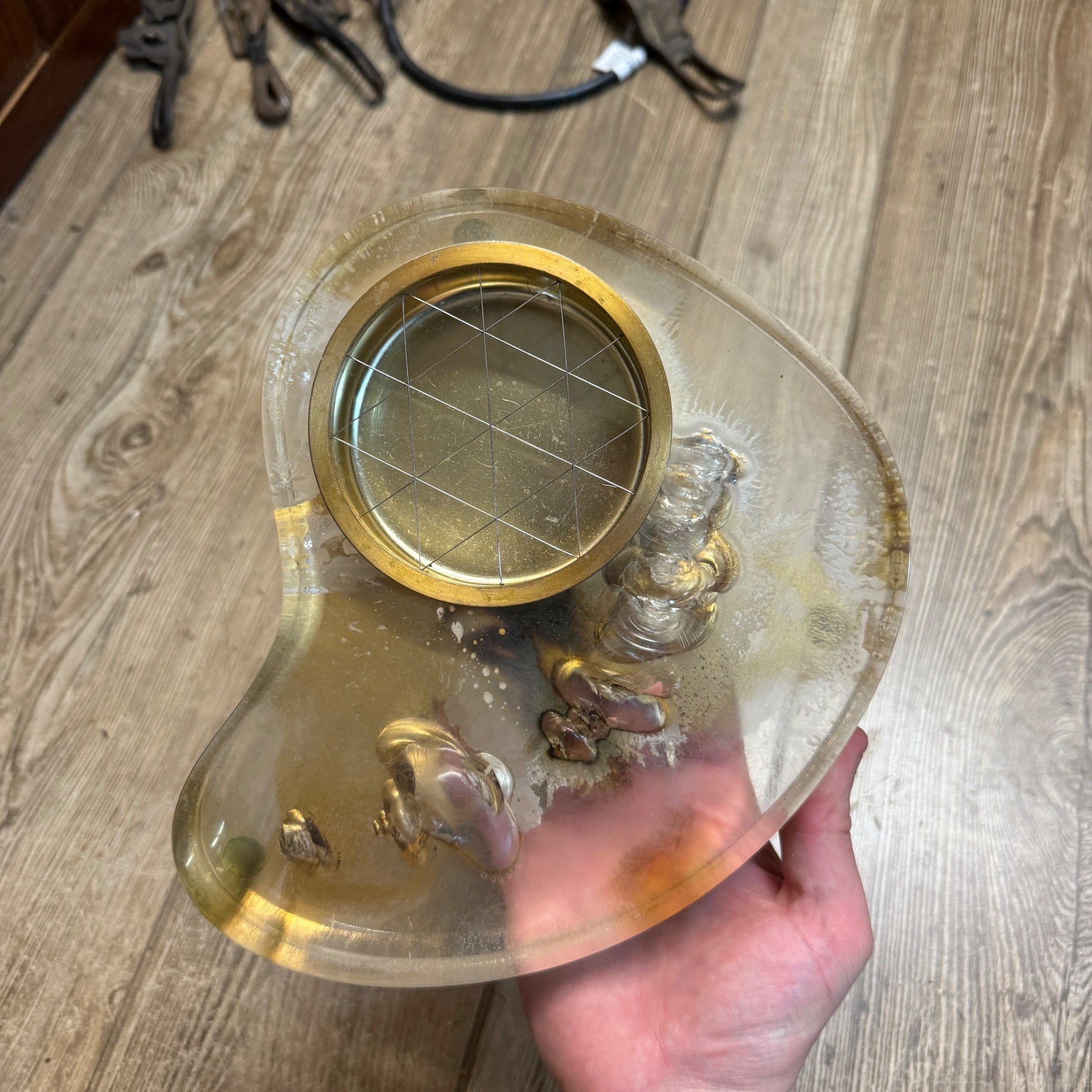Vintage Mid Century Gold Lighter Ashtray Lucite Table Lighter Ashtray