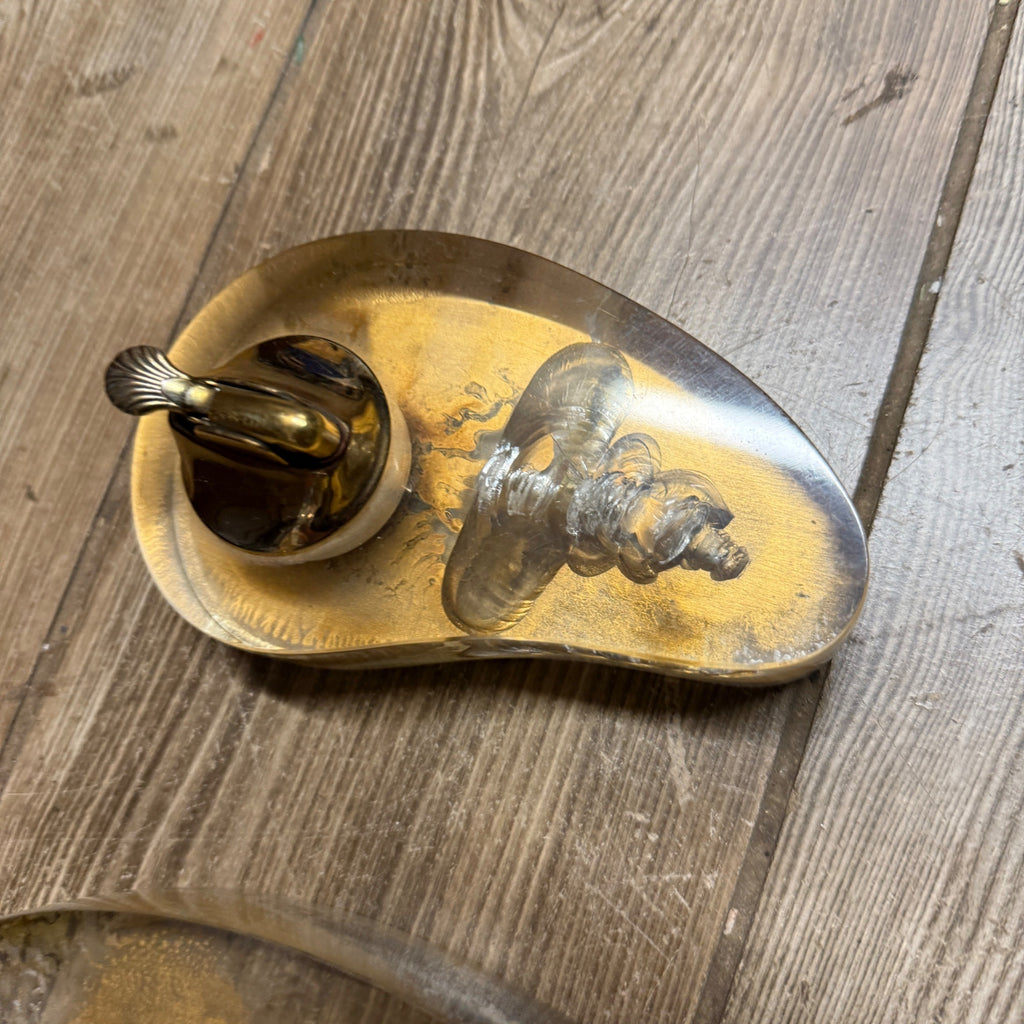 Vintage Mid Century Gold Lighter Ashtray Lucite Table Lighter Ashtray