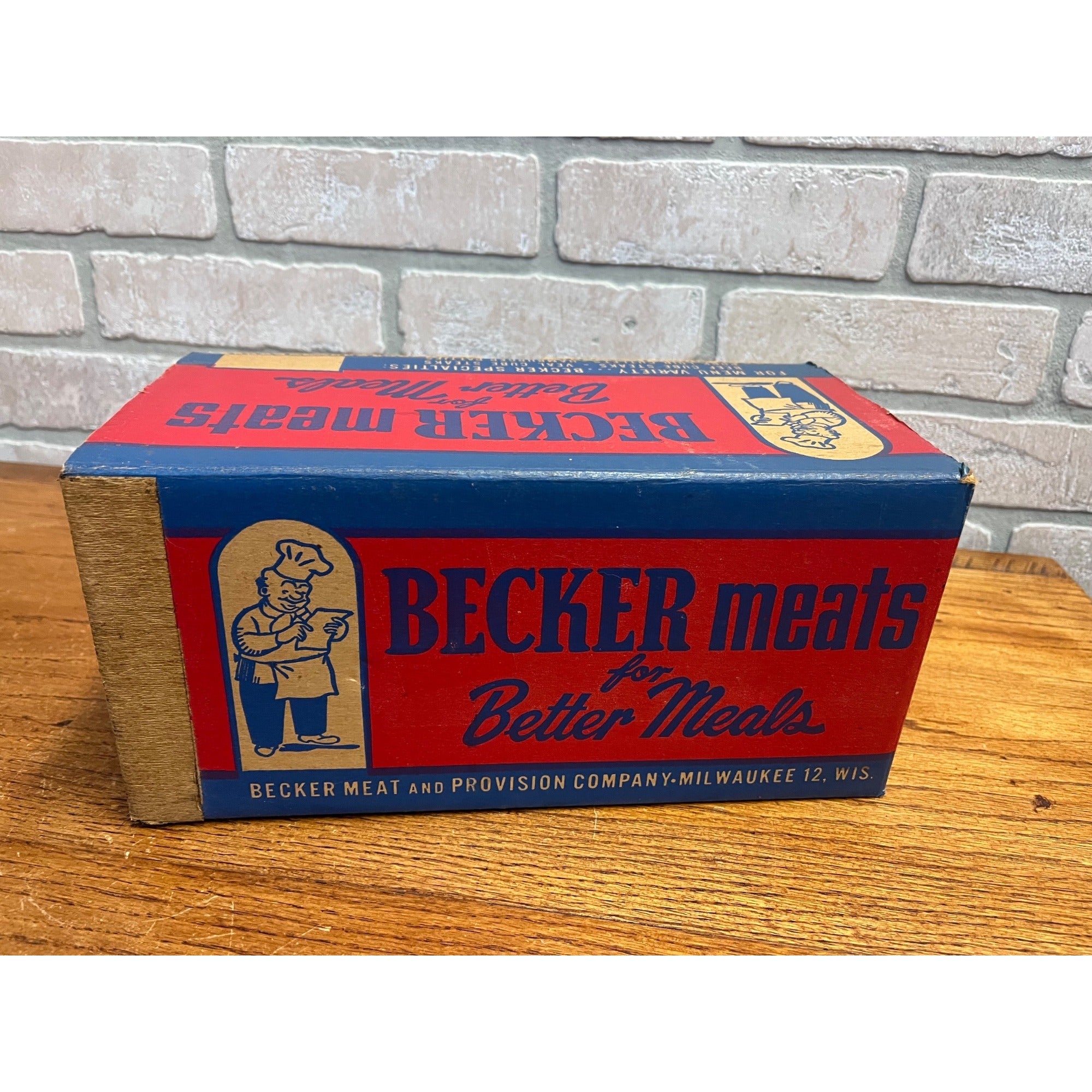 Vintage Becker Meats Milwaukee Wisconsin Advertising Empty Cardboard Box Wis WI